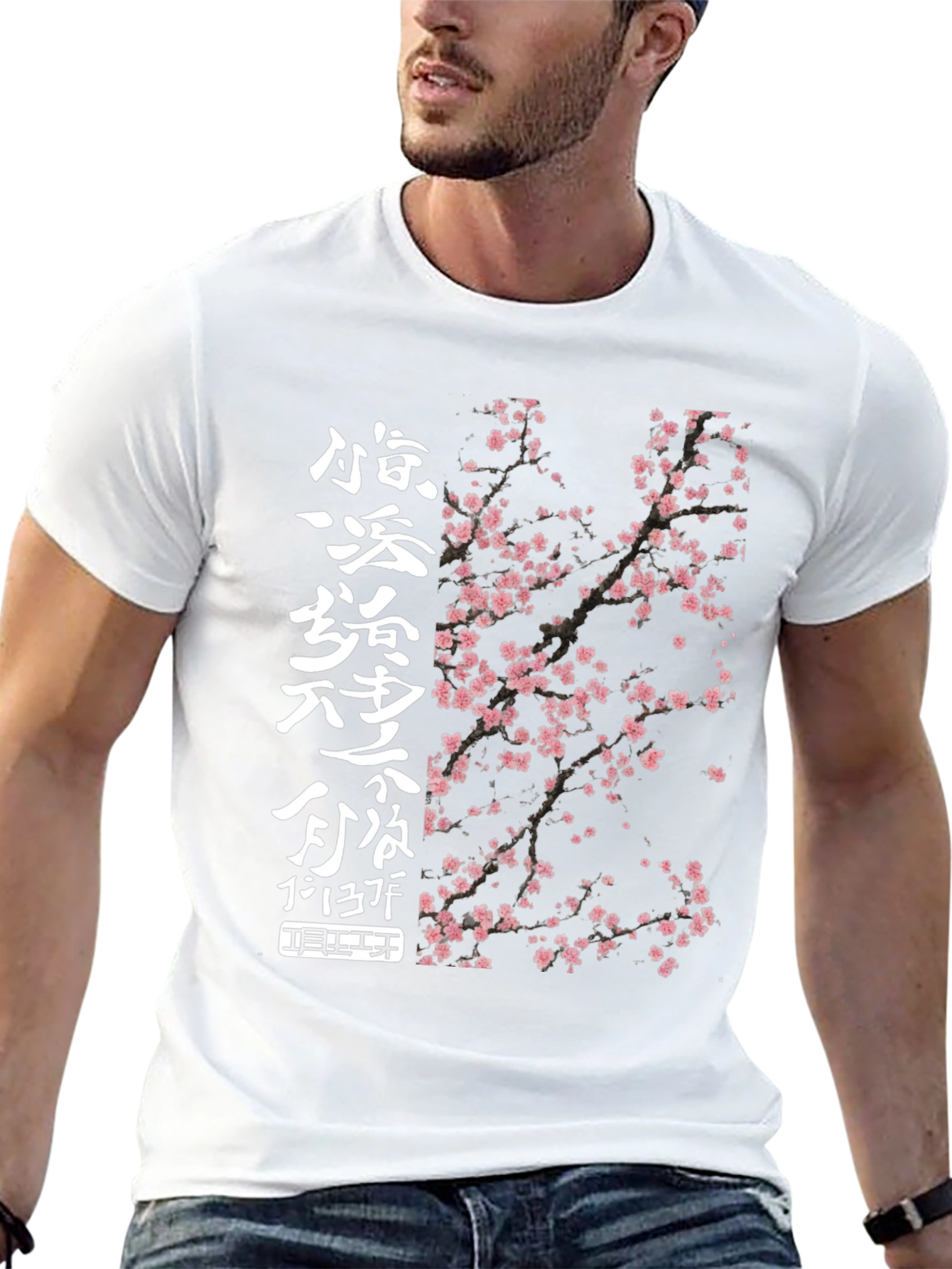 Black T-Shirt with Cherry Blossom Design