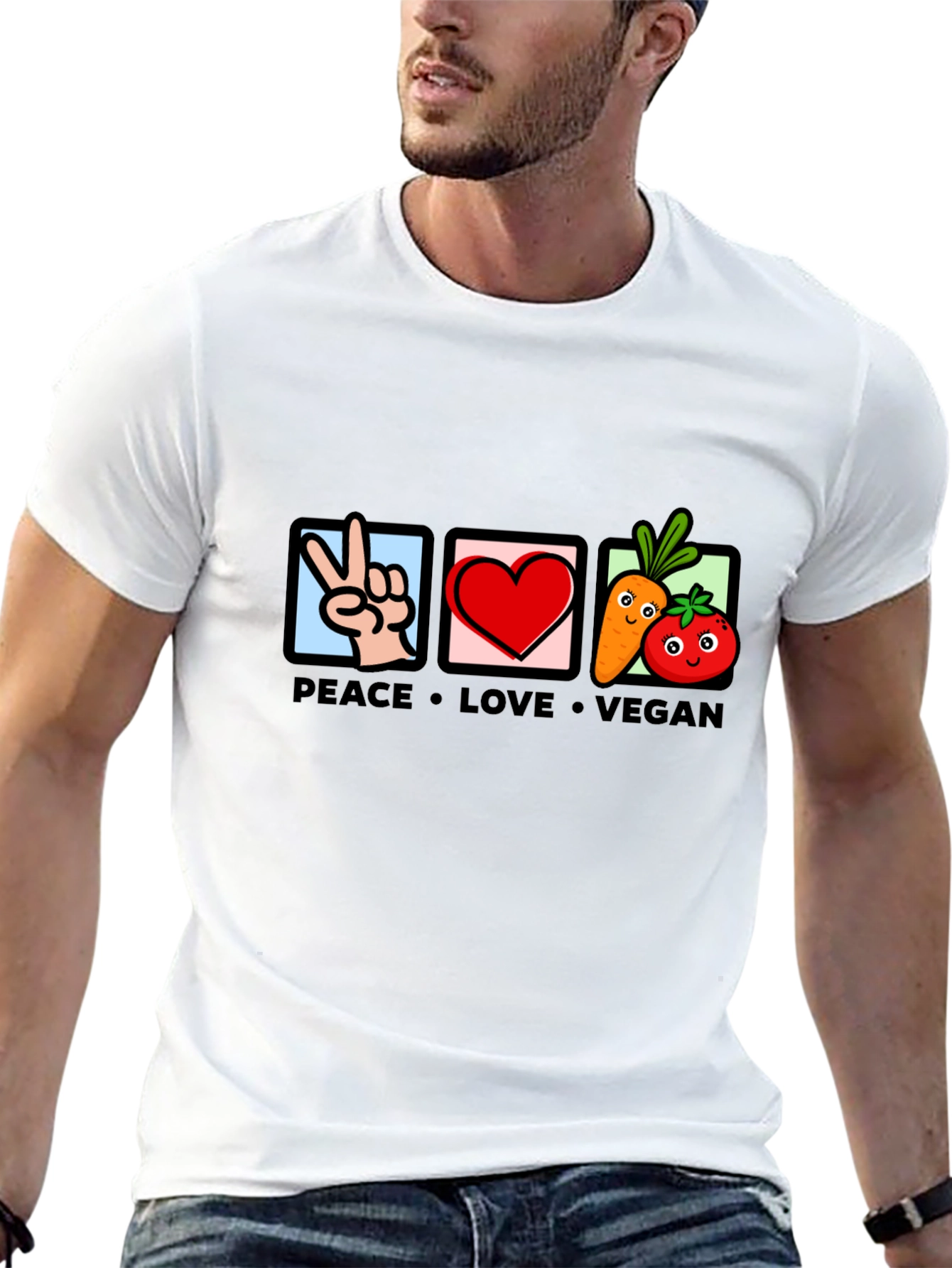 Peace Love Vegan Graphic T-Shirt - Black