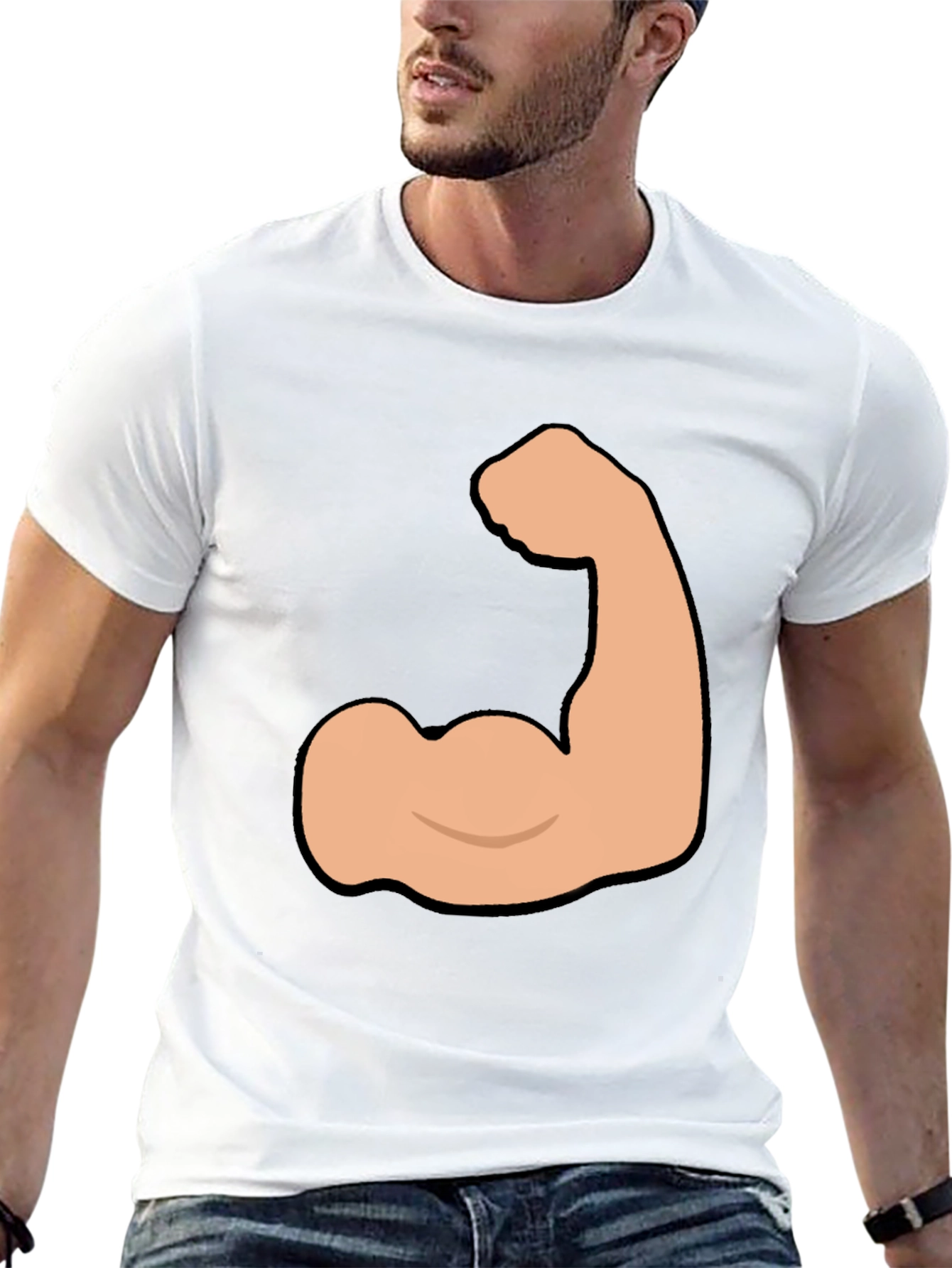 Funny Flexing Muscle Graphic Tee - Black Cotton T-Shirt