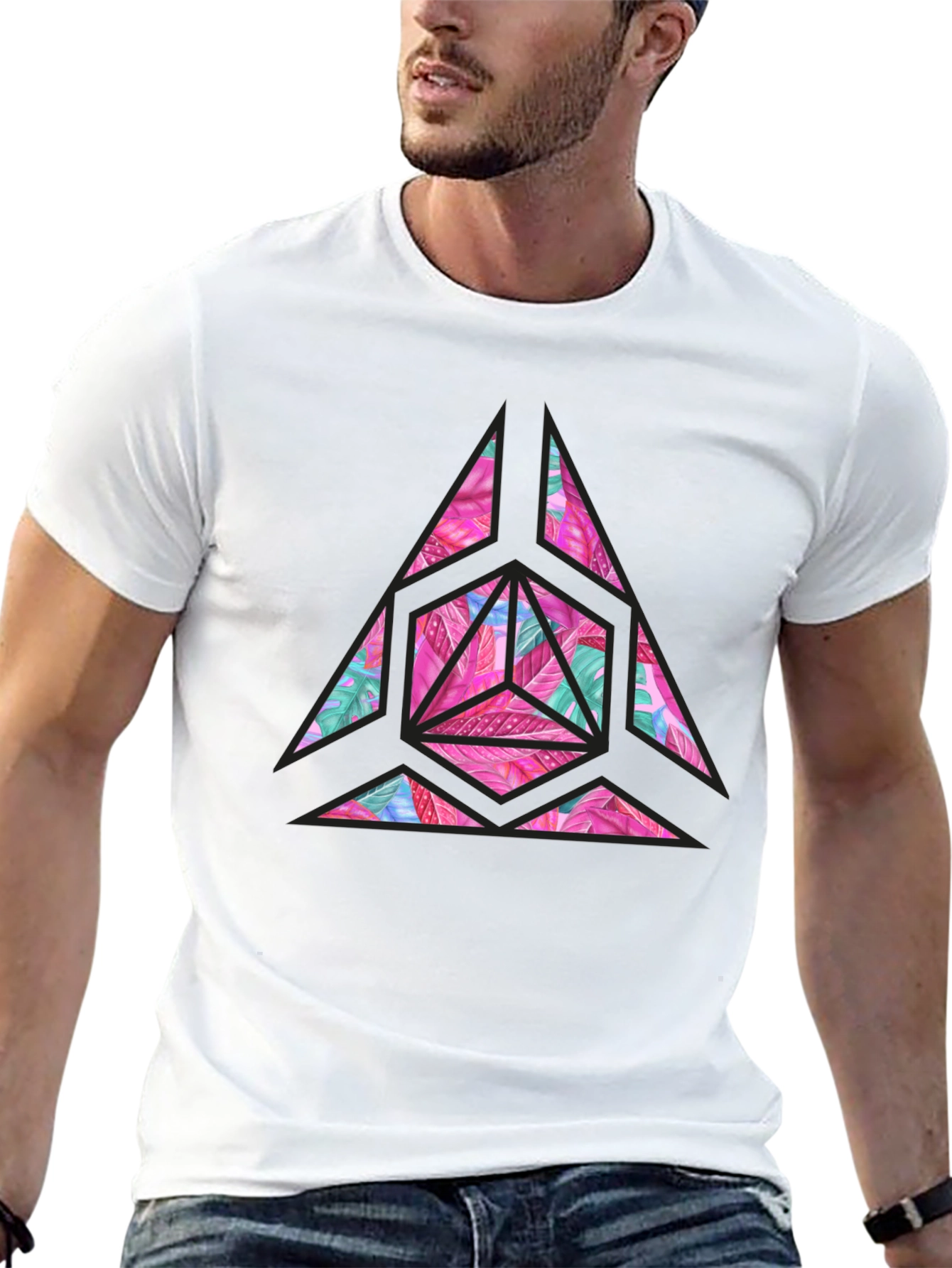 Geometric Floral Print Mens T-Shirt