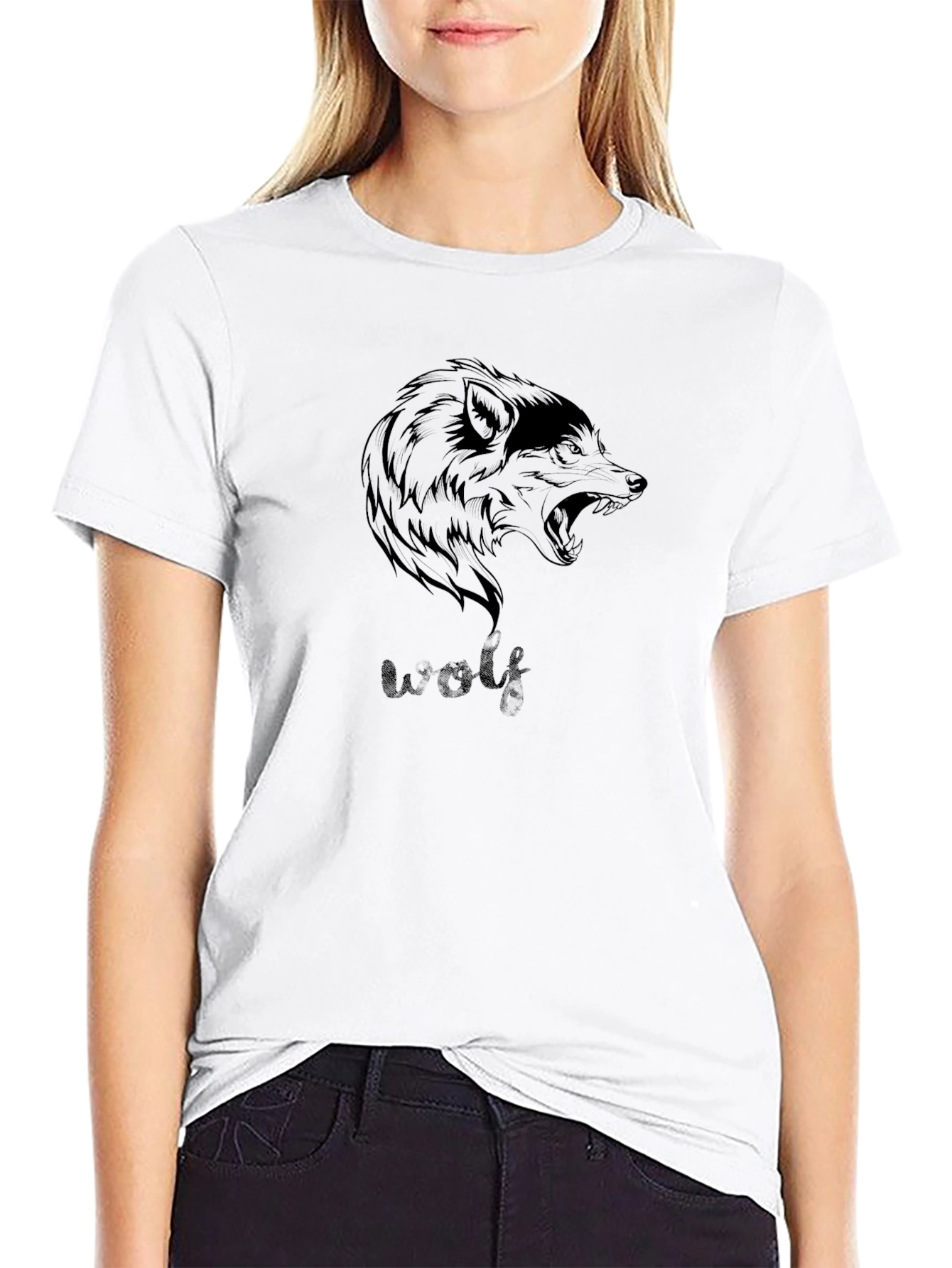 Wolf Graphic Print Mens Black T-Shirt