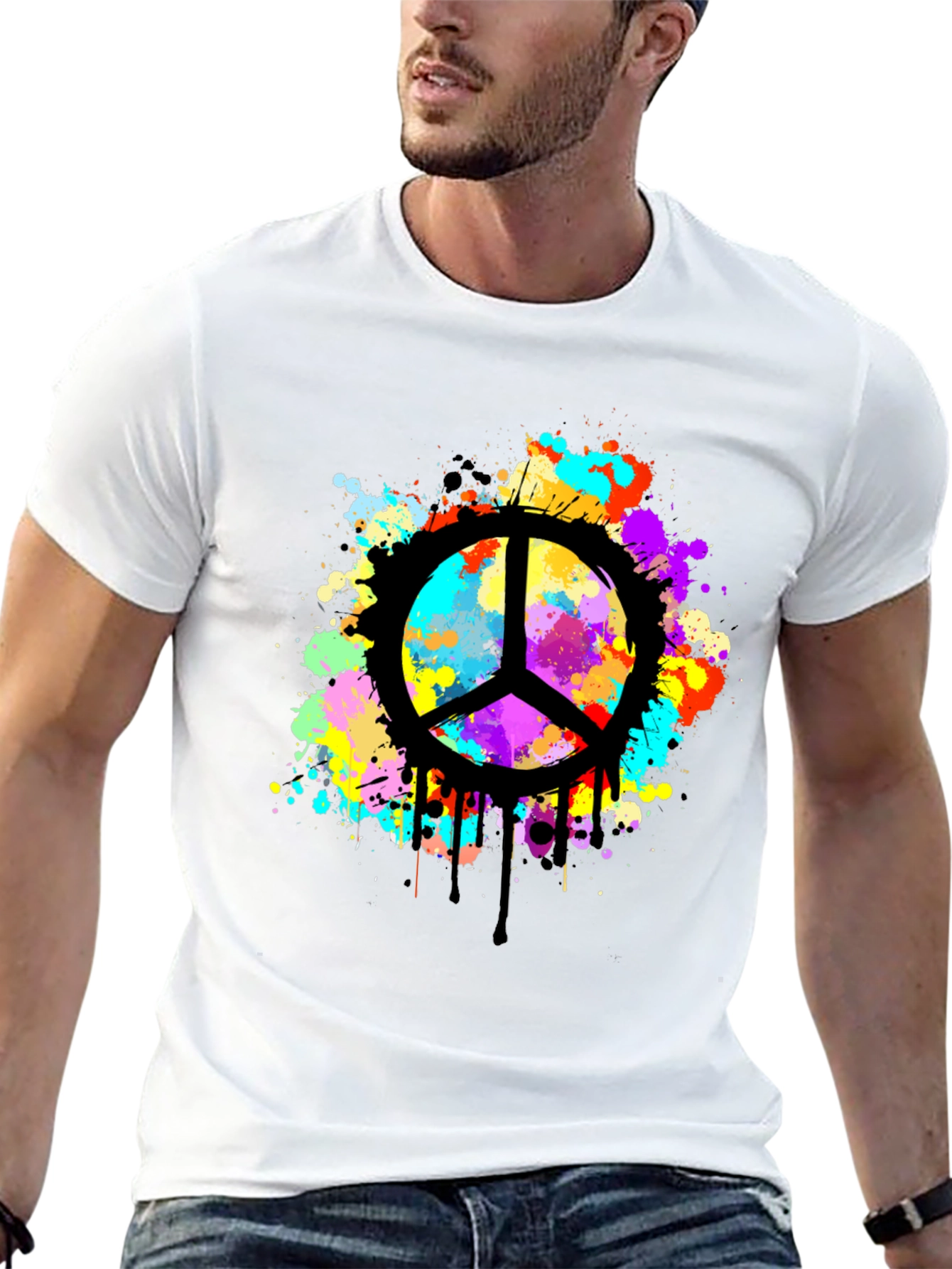 Peace Sign Splatter Graphic Black T-Shirt