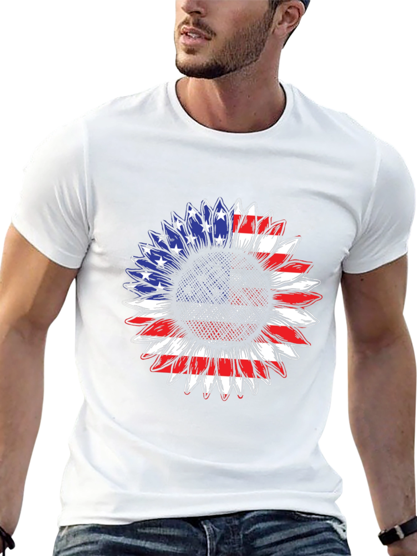 American Flag Sunflower T-Shirt - Patriotic Design