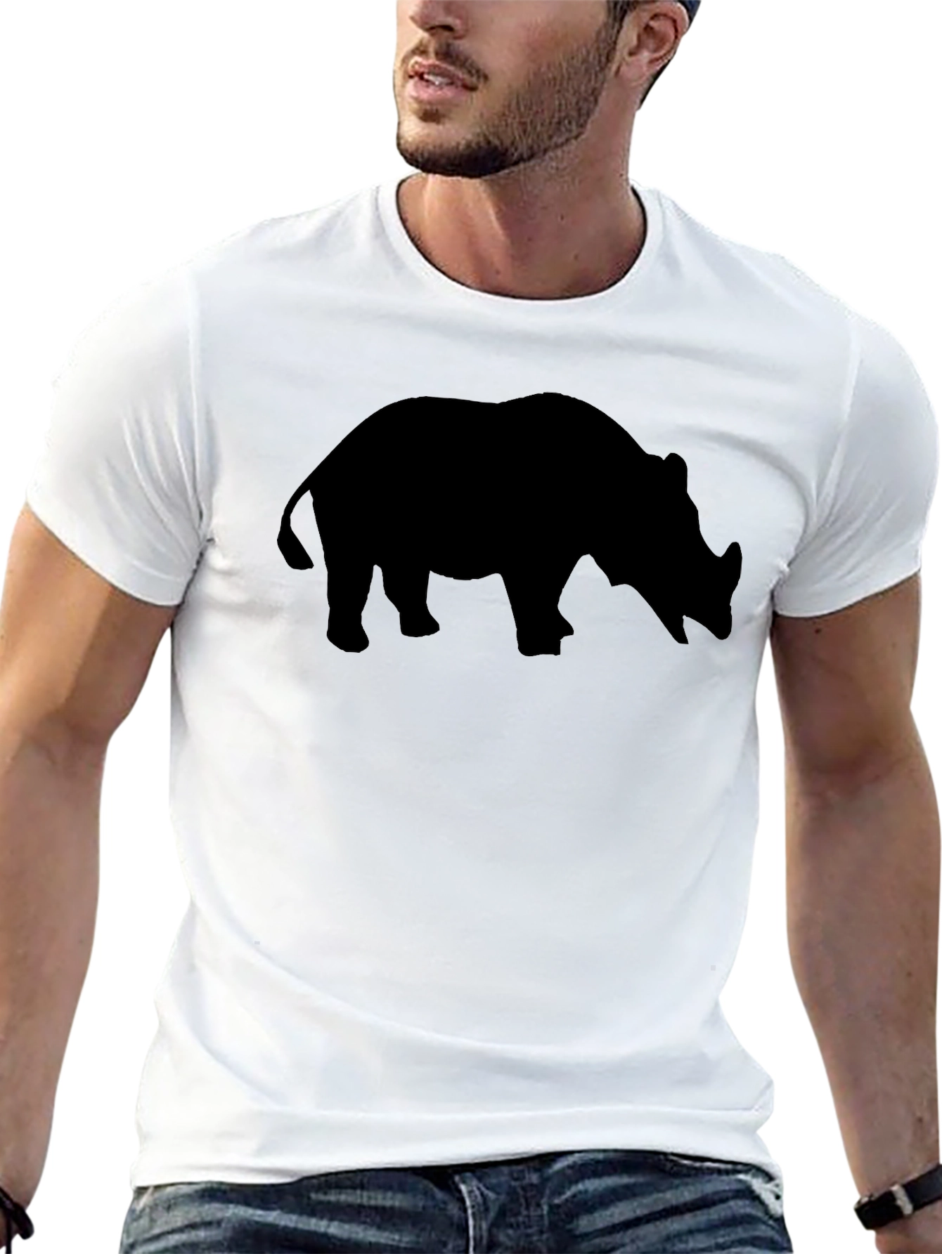 Rhino Silhouette T-Shirt - Black Cotton Tee