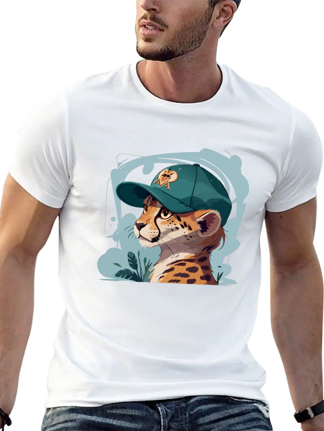 Cool Cheetah in Cap Graphic T-Shirt