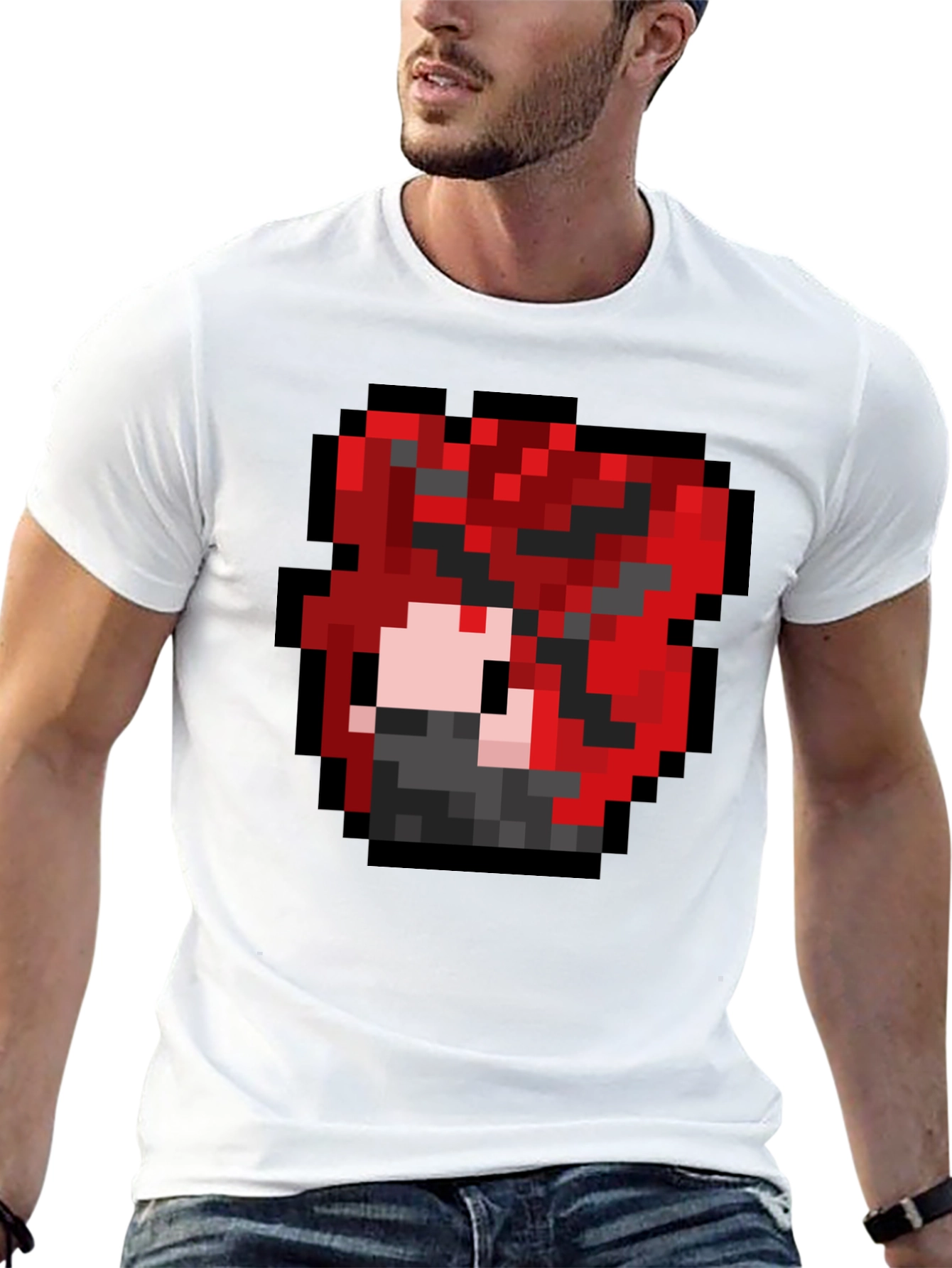 Pixel Art Graphic Tee - Red Hair Character