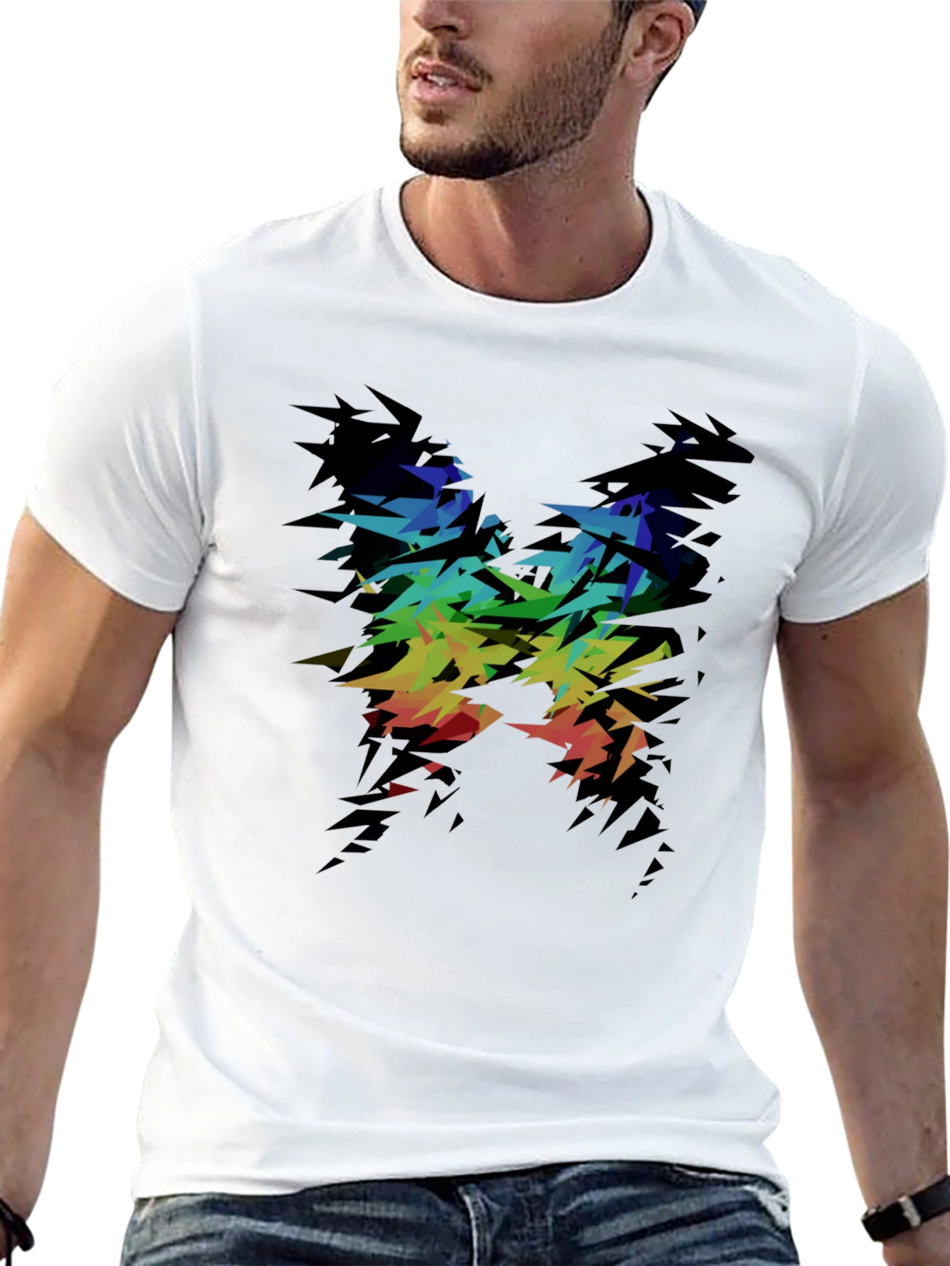 Abstract Rainbow Graphic Tee - Black