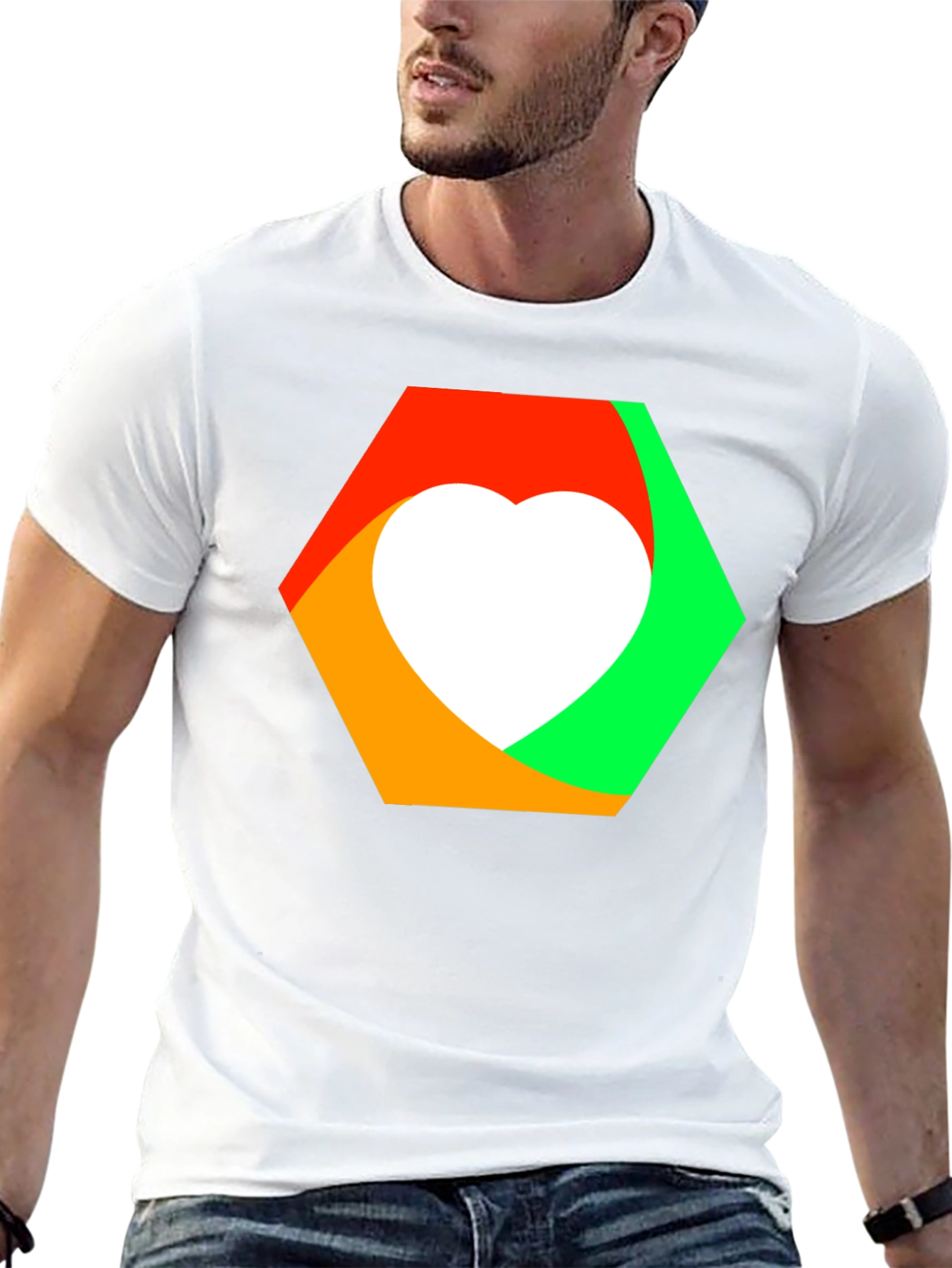 Heart Hexagon Graphic Tee - Modern Style