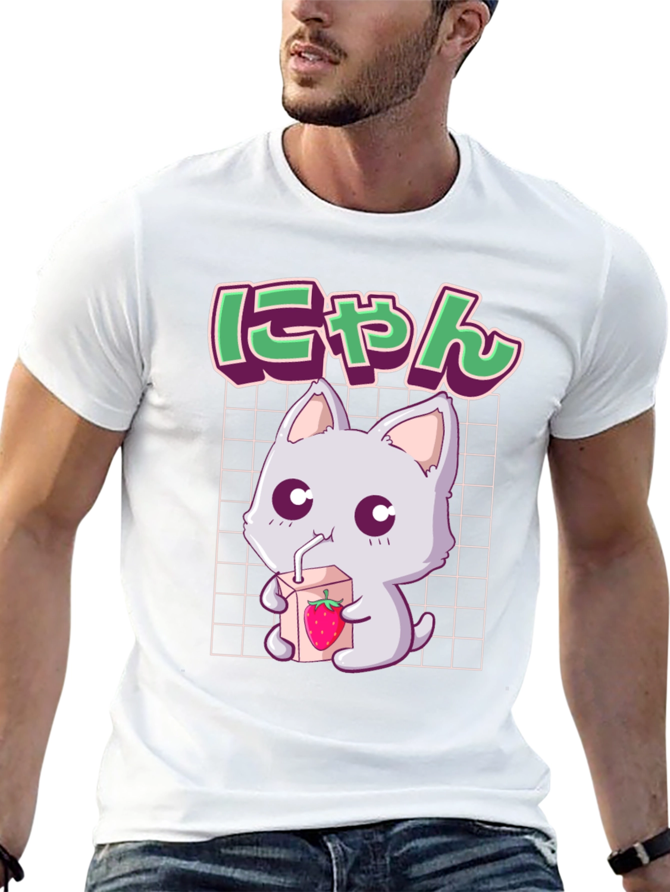 Kawaii Cat Strawberry Milk Anime Graphic Tee