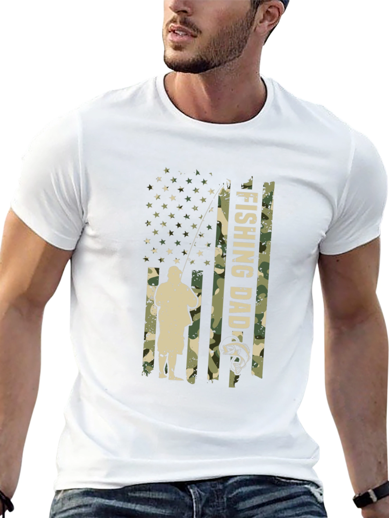 Fishing Dad Camo USA Flag T-Shirt