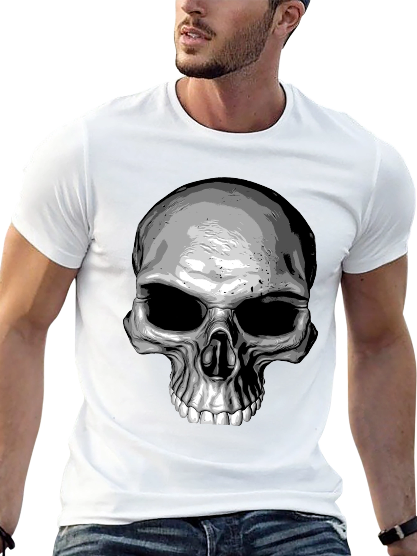Skull Graphic Print T-Shirt - Black