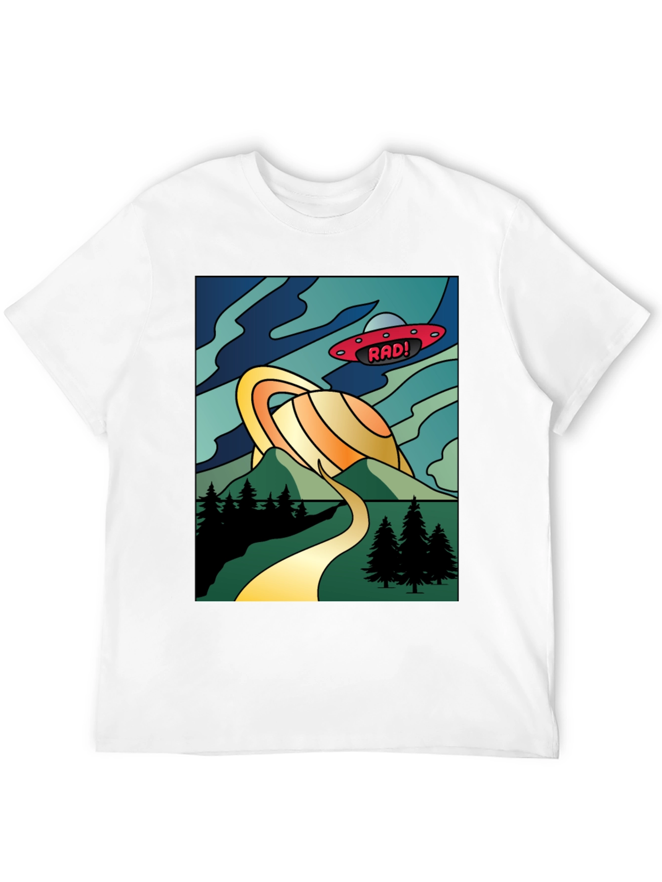 Retro Rad! Graphic Tee - Saturn & UFO Design