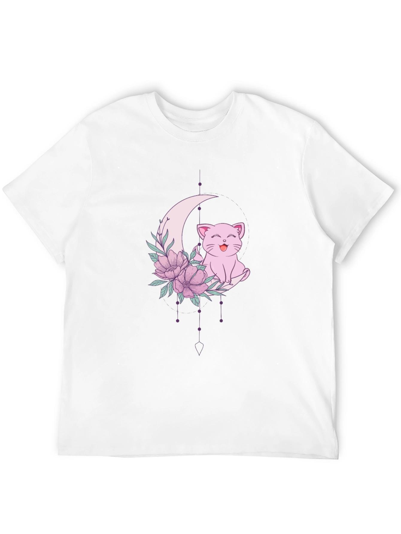 Cute Cat Moon Floral Graphic Tee