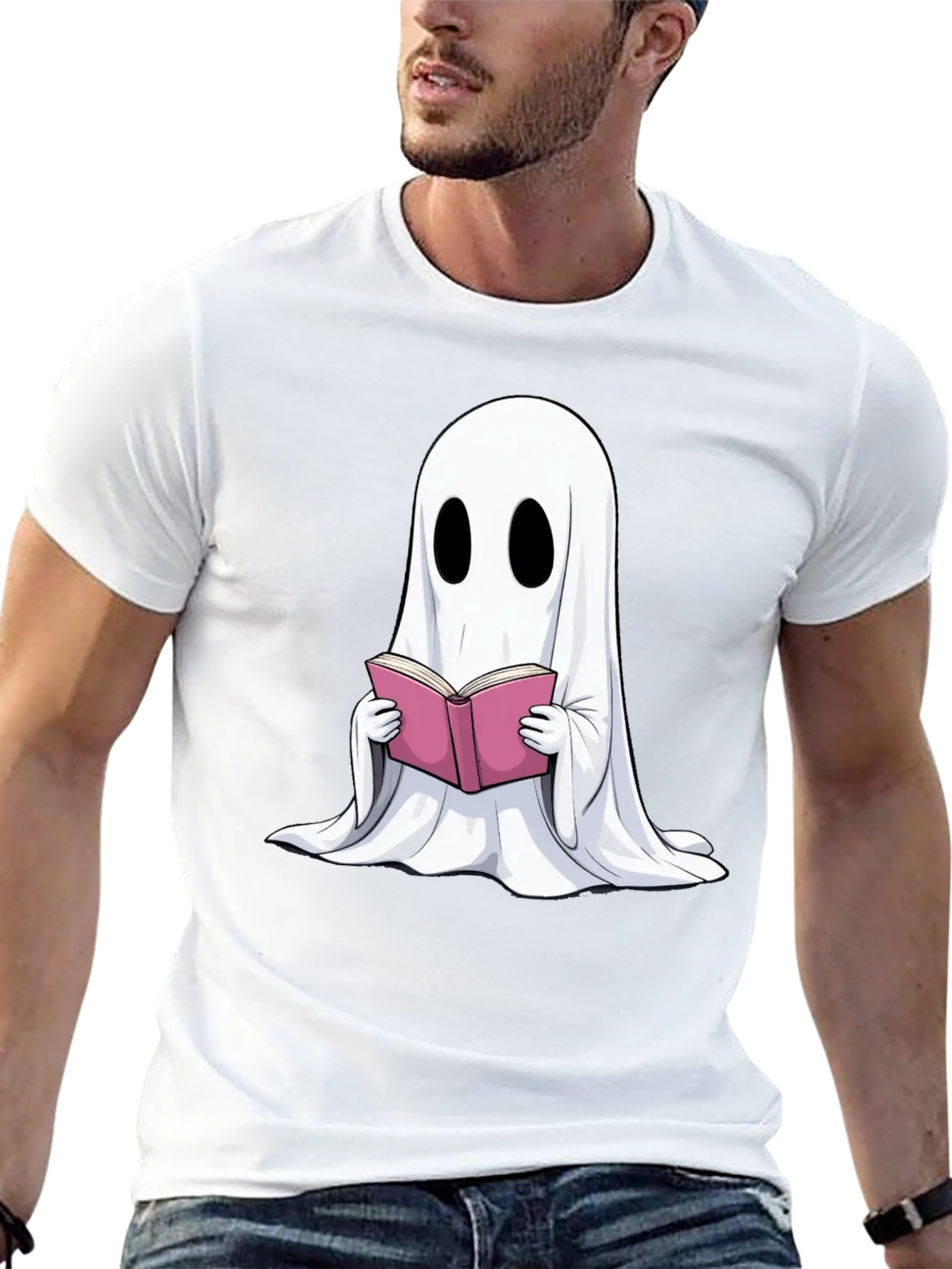 Ghost Reading Book Graphic T-Shirt - Spooky Season