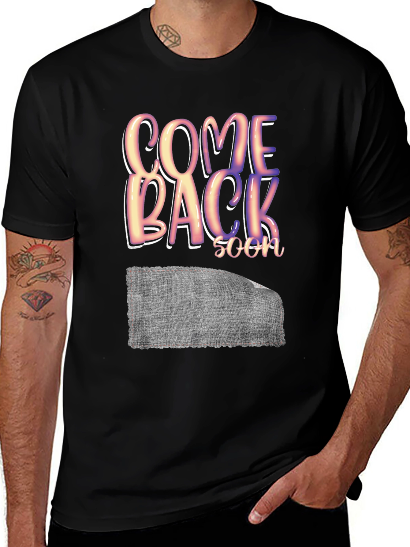 Come Back Soon Graphic Print Black T-Shirt