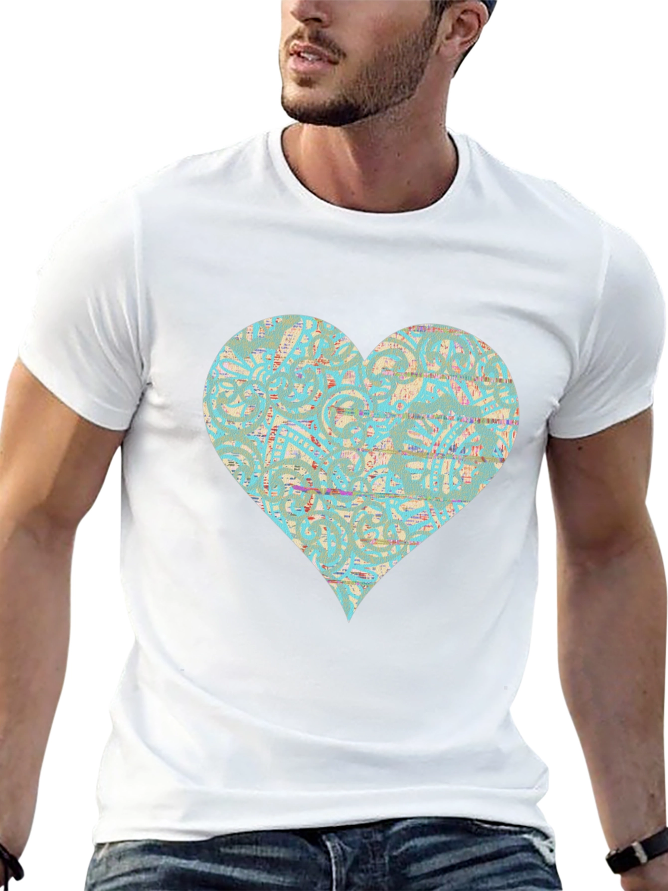 Patterned Heart Graphic Tee - Stylish Casual Wear