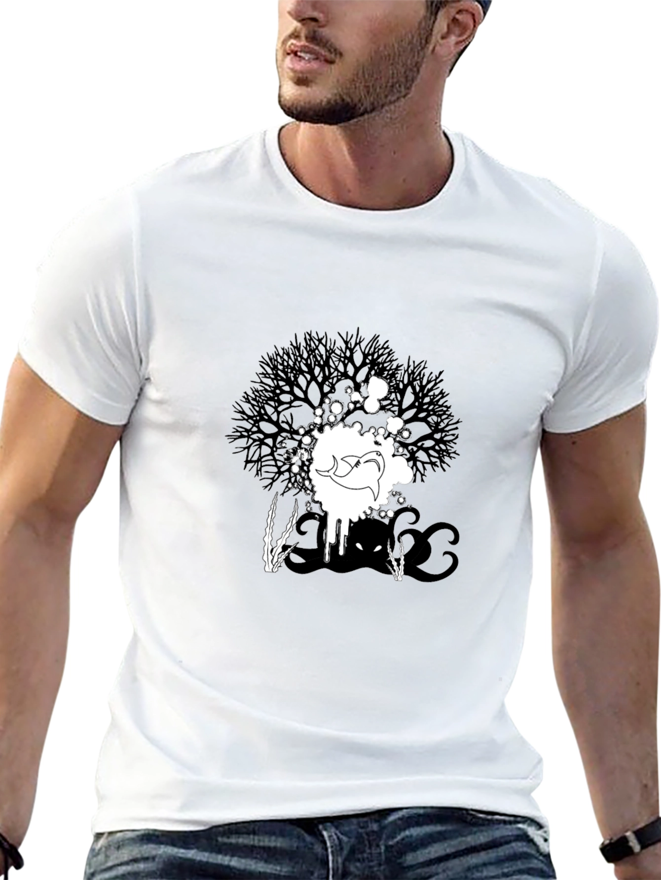 Abstract Graphic Print Tee - Black Casual T-Shirt