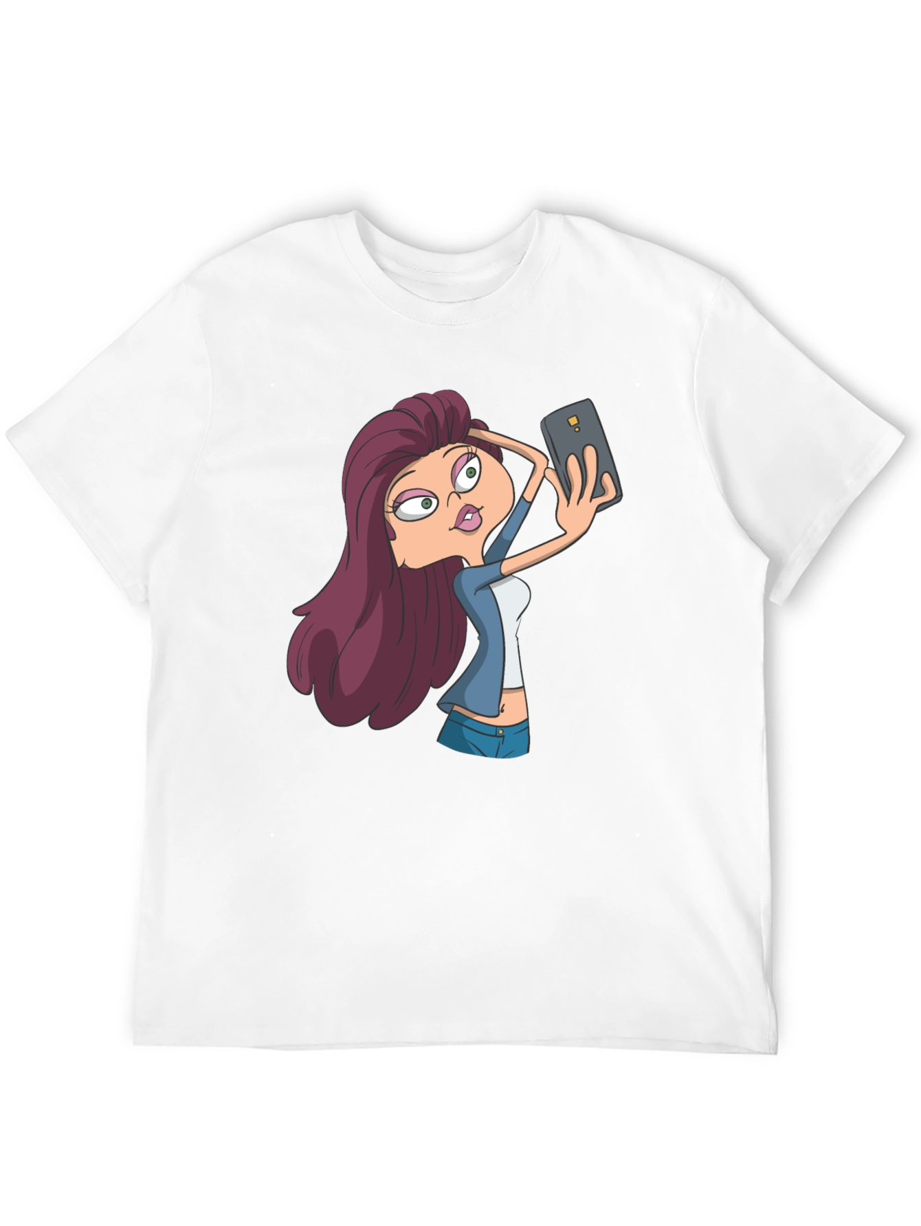 Selfie Cartoon Girl T-Shirt - Stylish Graphic Tee
