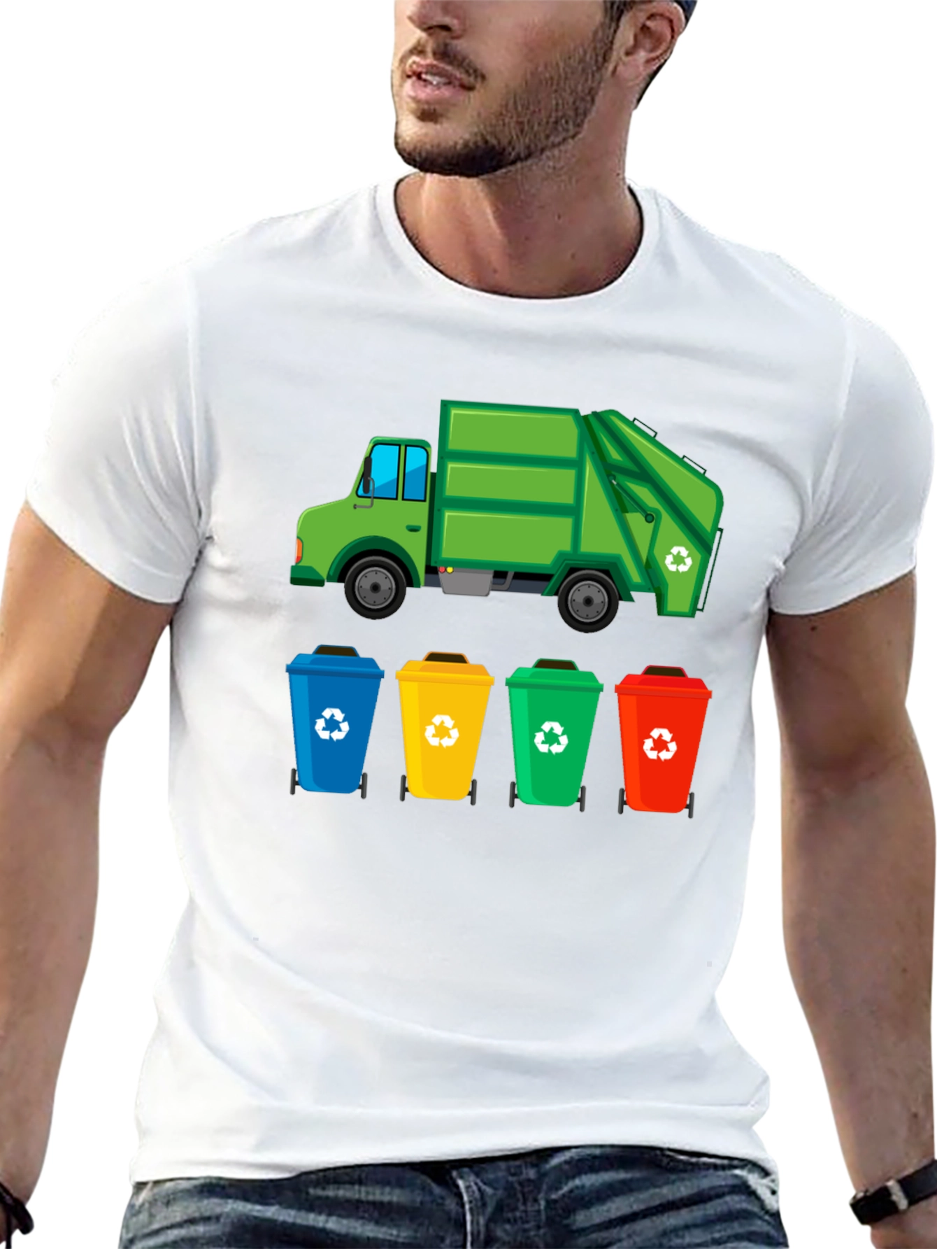 Recycle Truck & Bins Graphic T-Shirt - Eco-Friendly Design