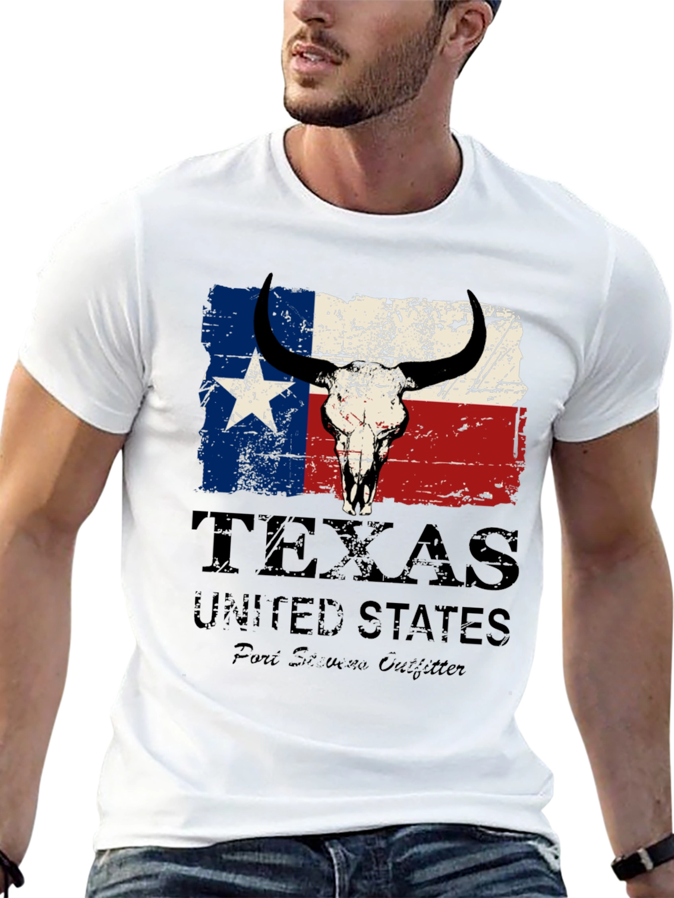 Texas Flag Bull Skull Graphic Tee