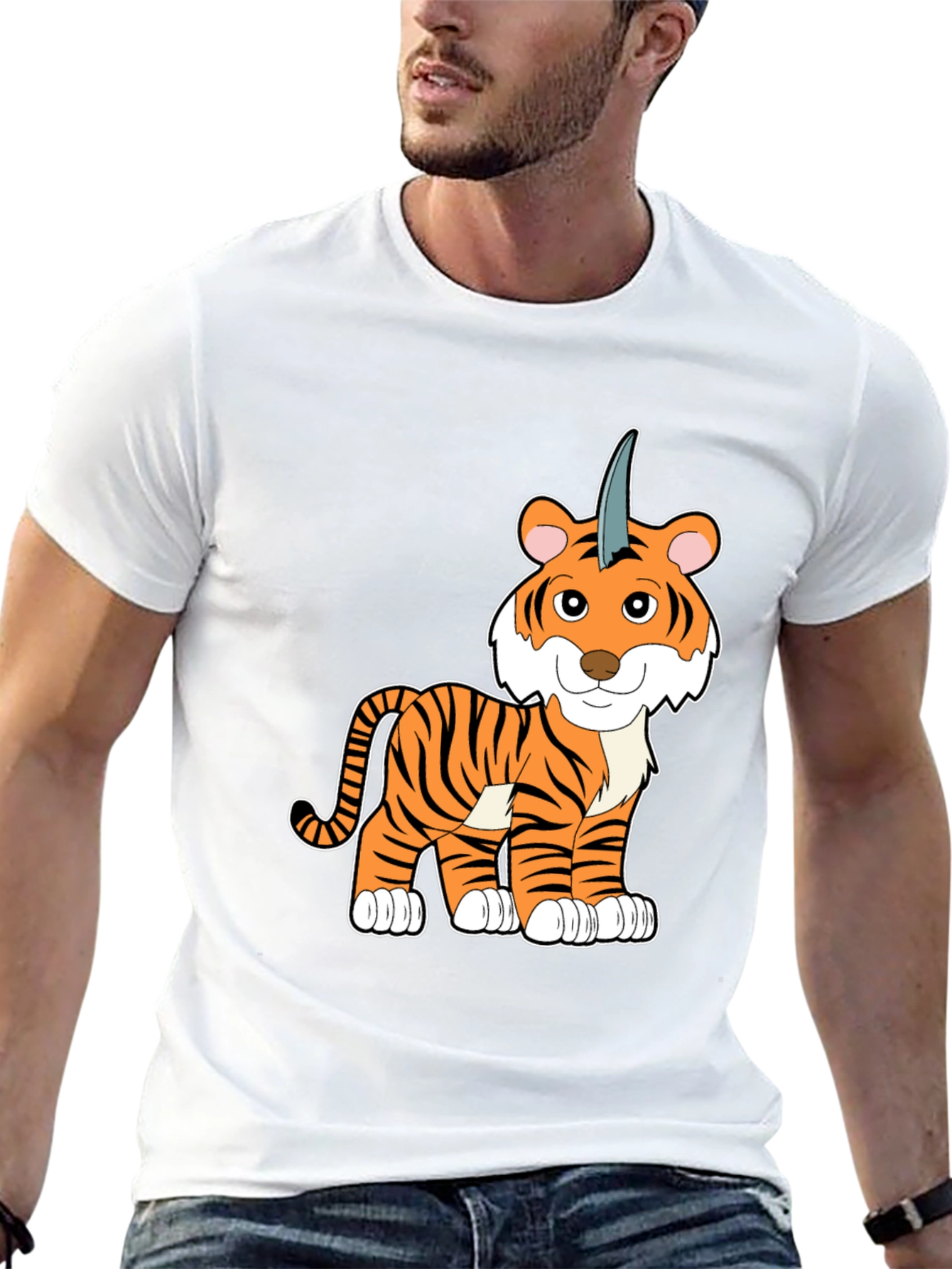 Unicorn Tiger Cartoon Black T-shirt