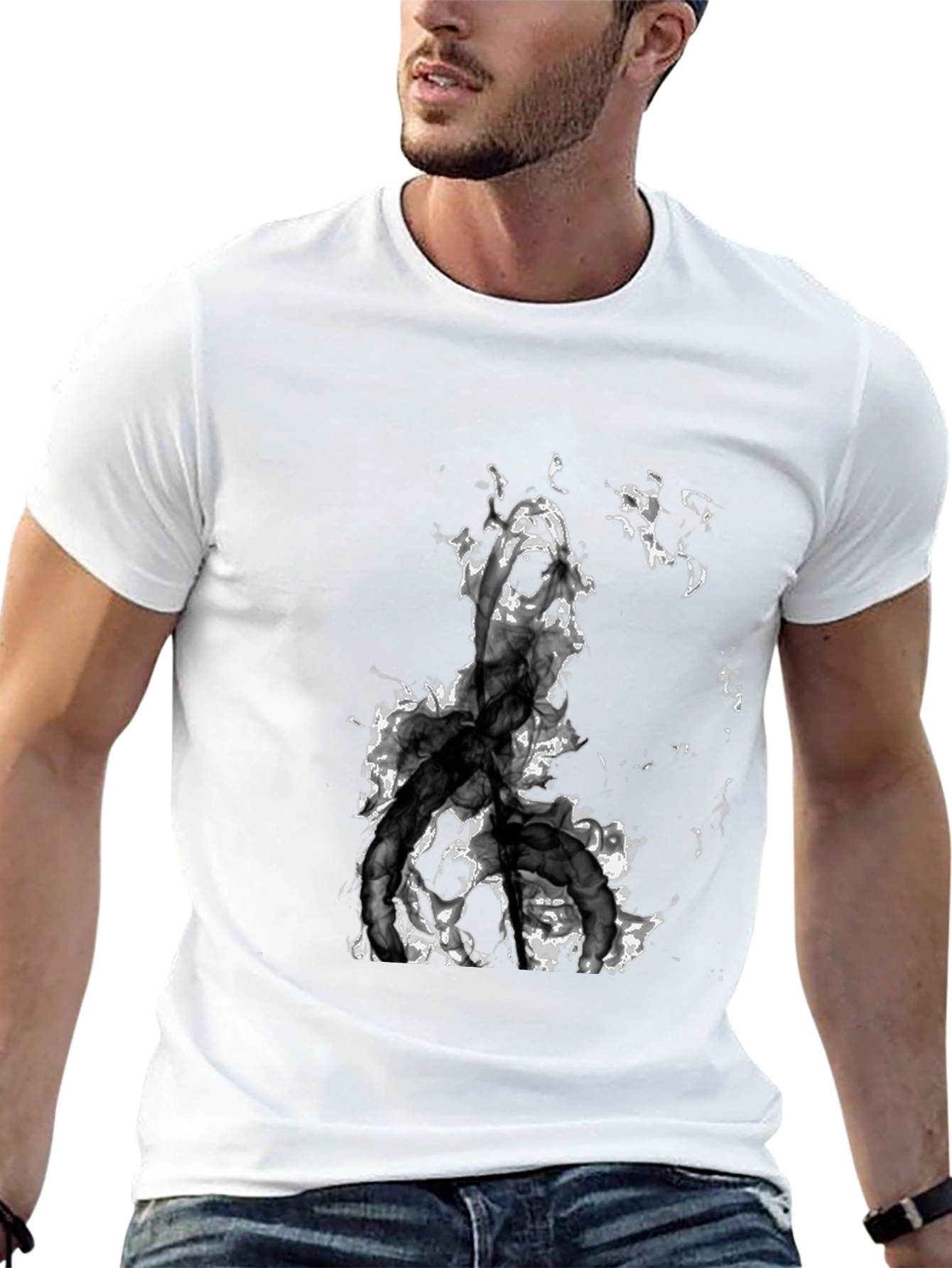 Abstract Smoke Design Black T-Shirt
