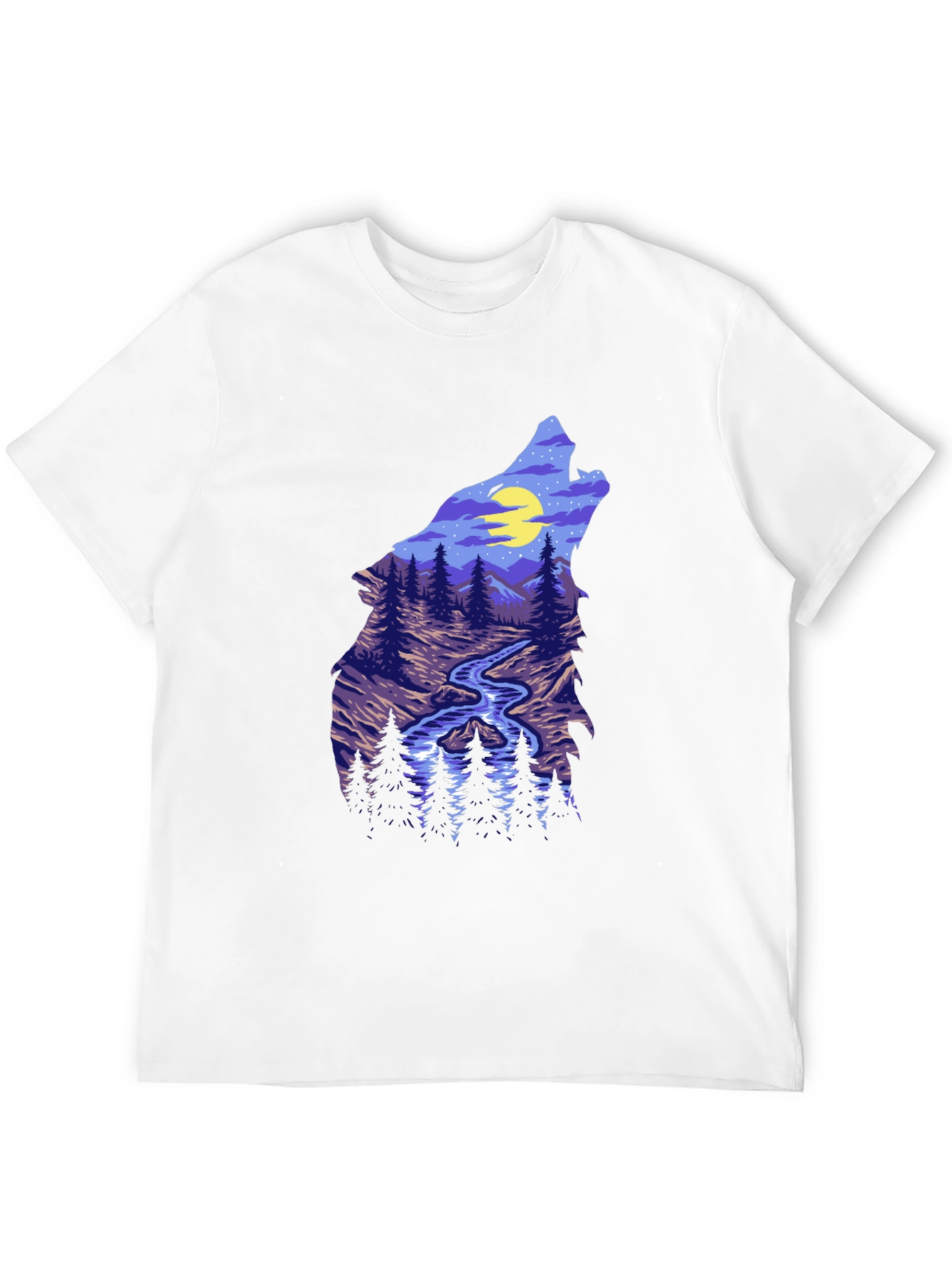 Wolf Silhouette Mountain Stream Graphic Tee