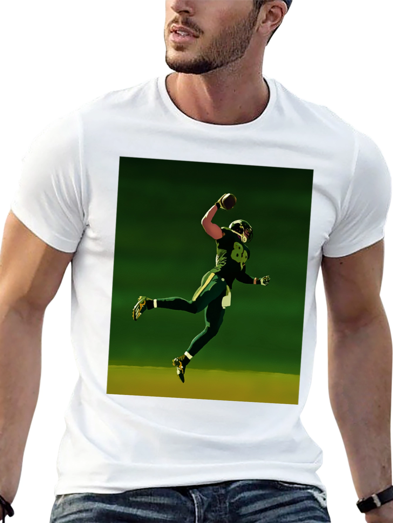 Football Player Graphic Tee - Black Cotton Shirt