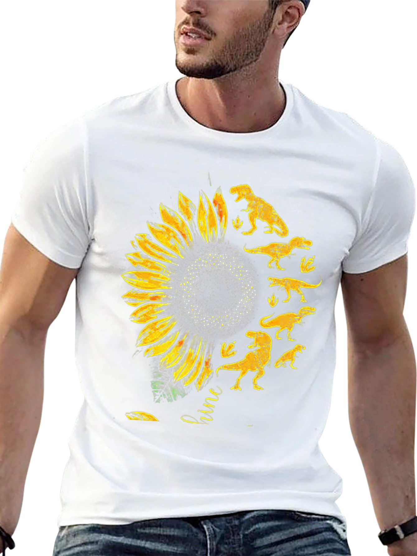 Sunflower Dinosaur Graphic T-Shirt