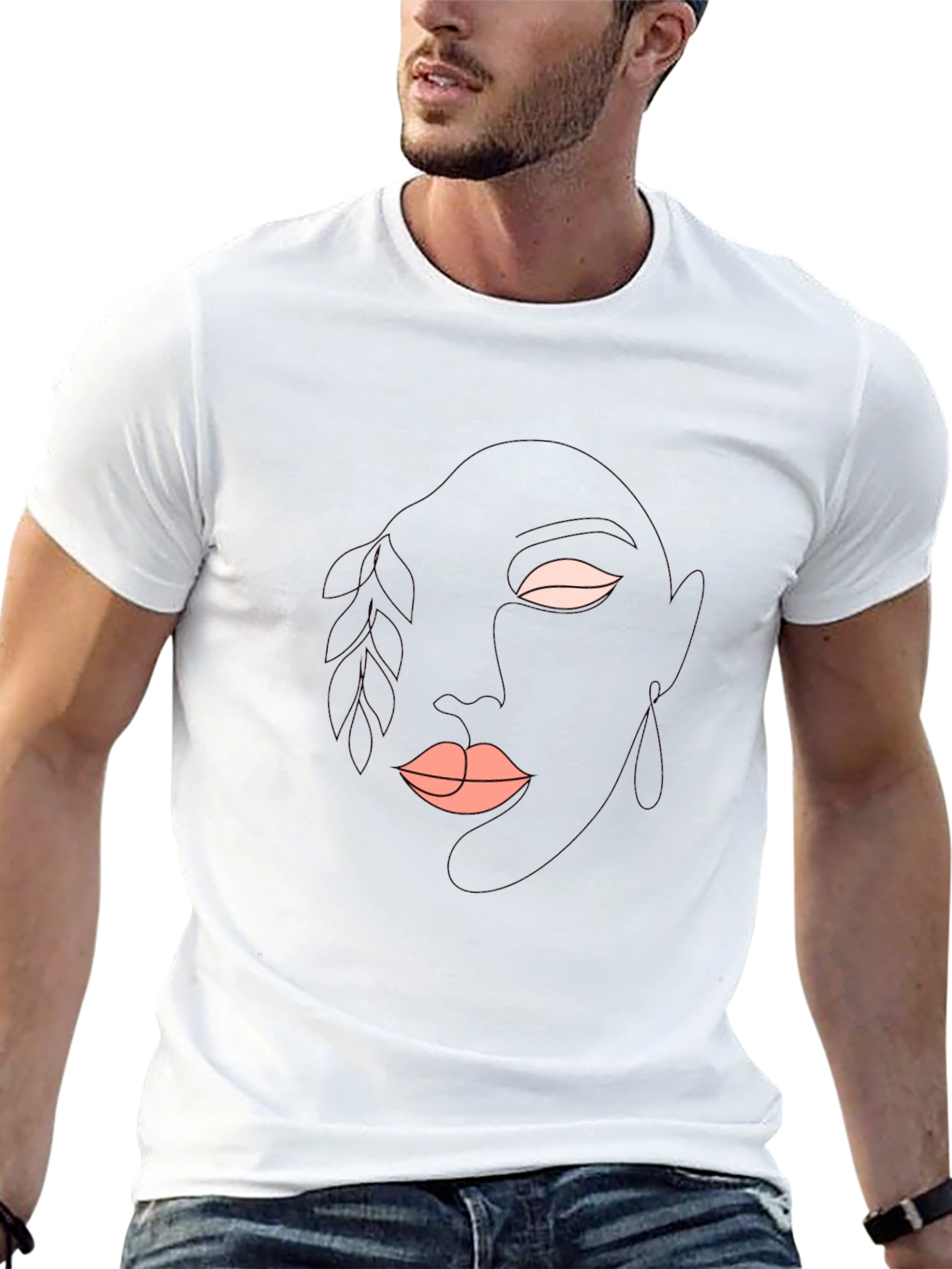 Abstract Face Line Art Black T-Shirt