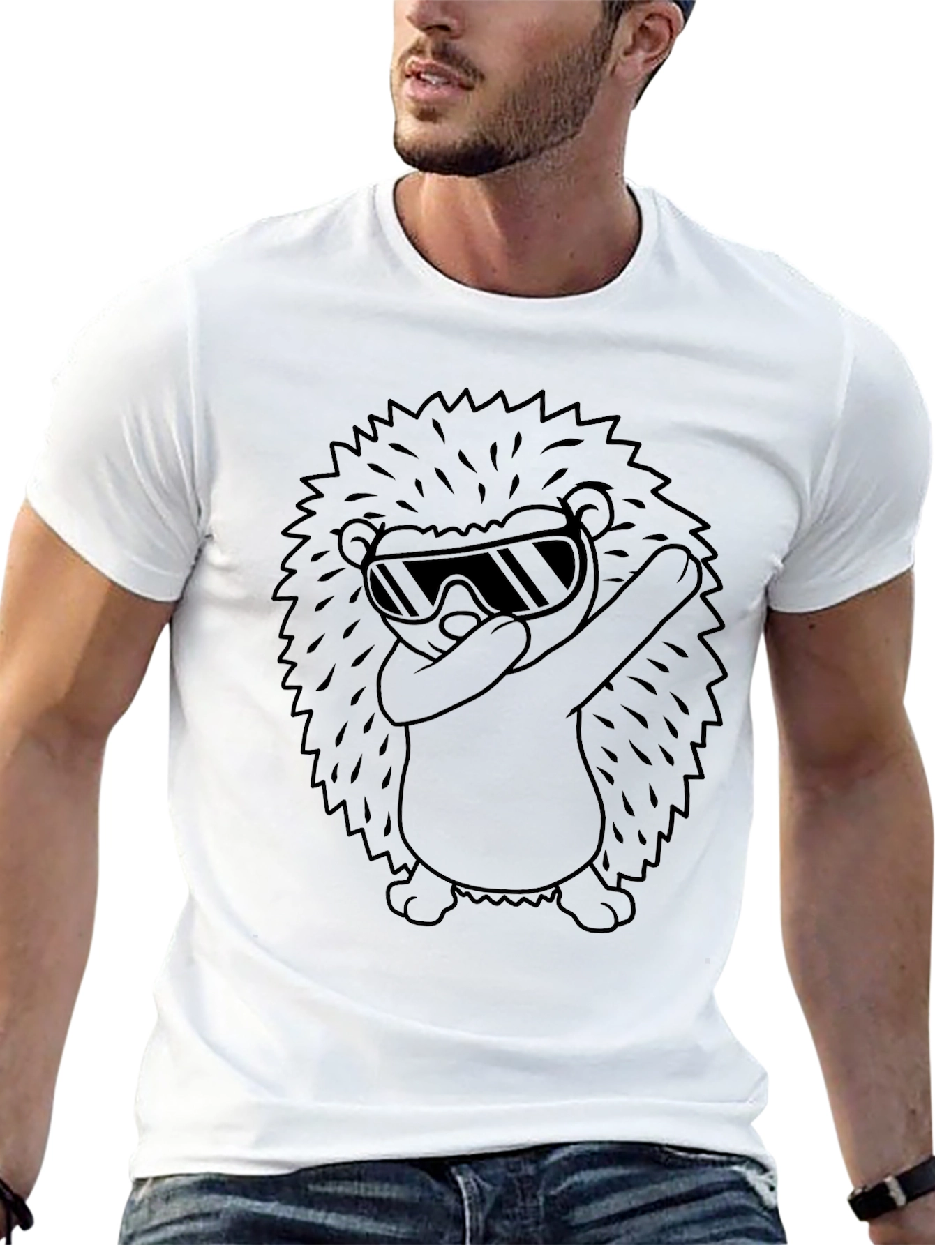Cool Hedgehog Dabbing Graphic Tee - Black Cotton T-Shirt