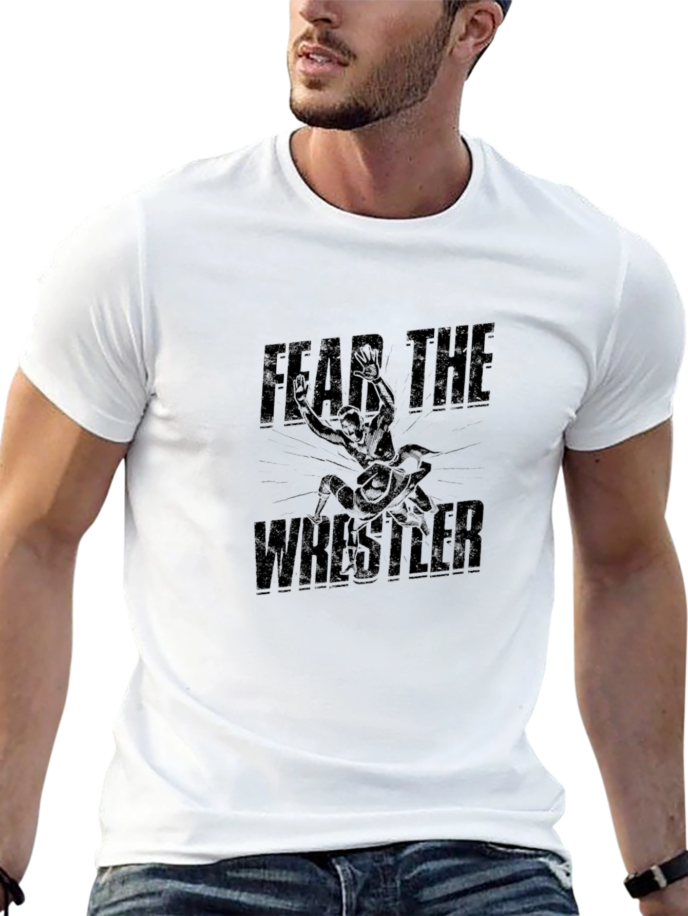 Fear The Wrestler Graphic Print Black T-Shirt