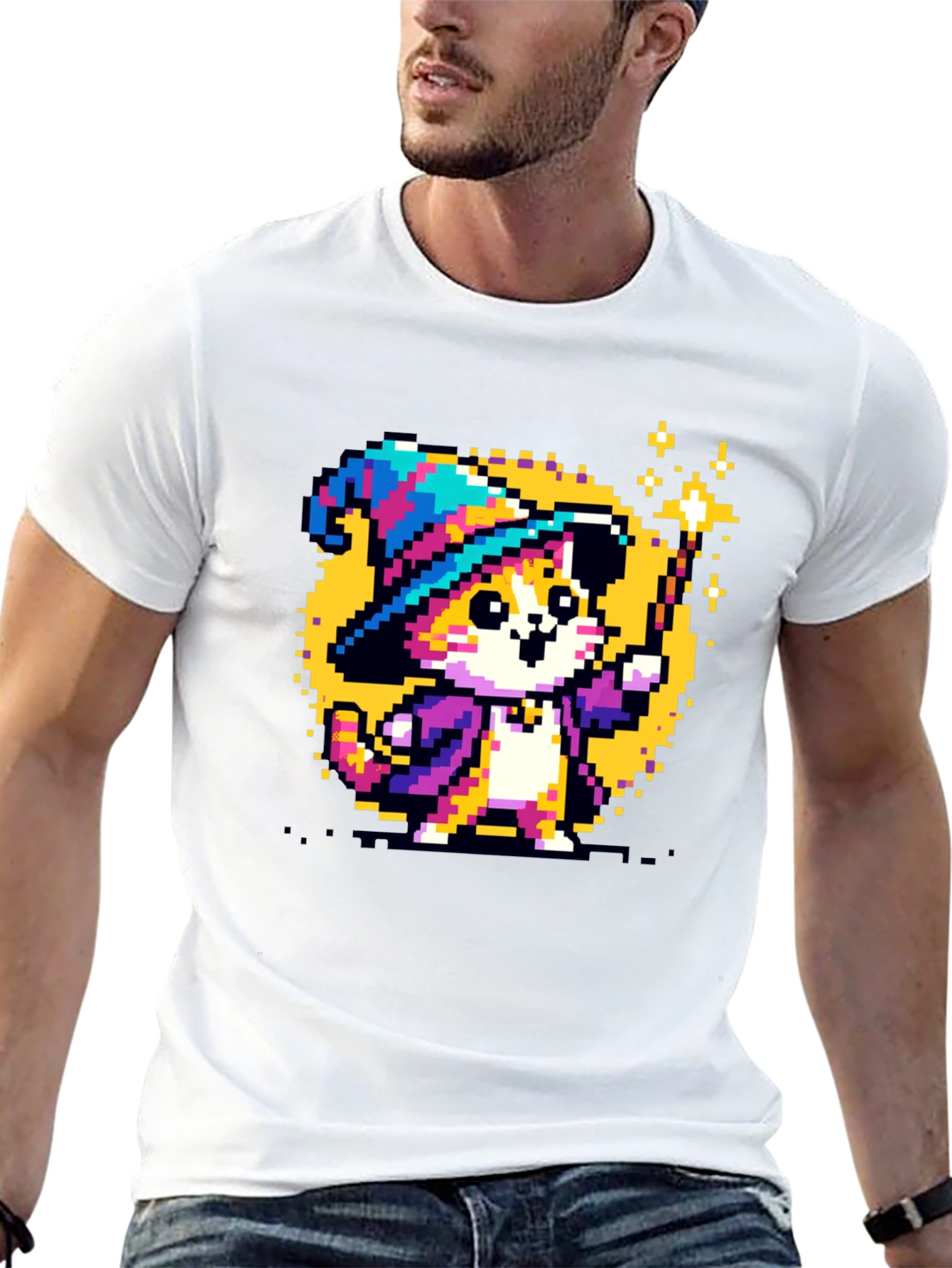 Wizard Cat Pixel Art T-Shirt