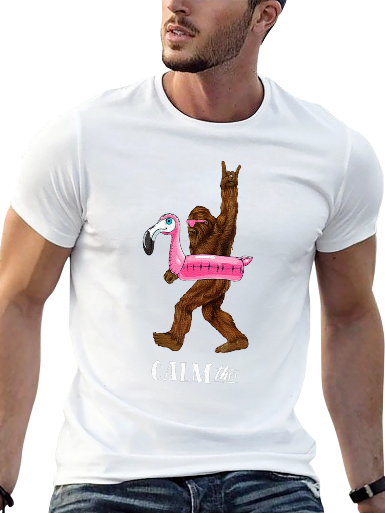 Calm Tho Bigfoot Flamingo T-Shirt