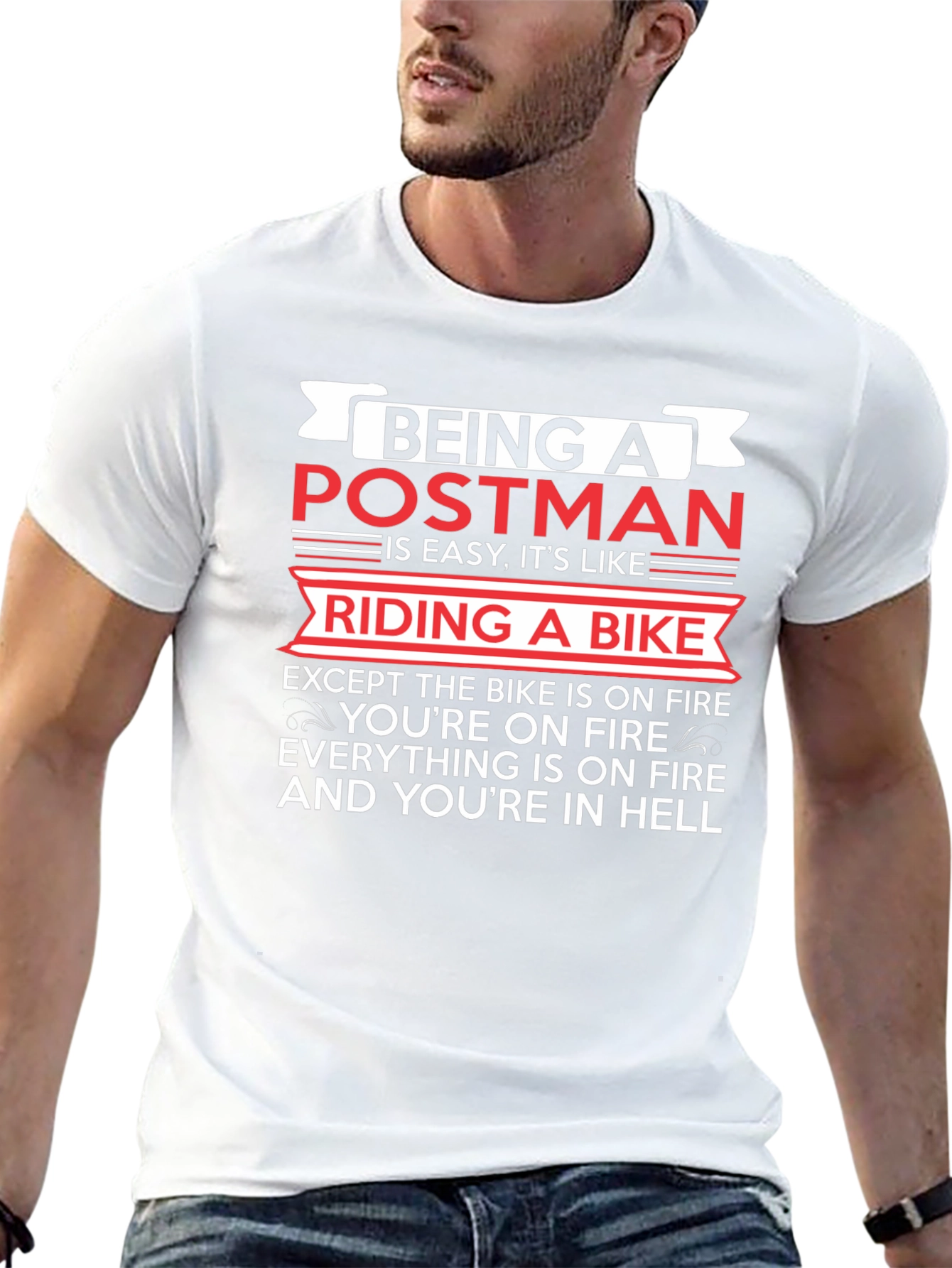 Postman Hell Funny T-Shirt - Bike On Fire