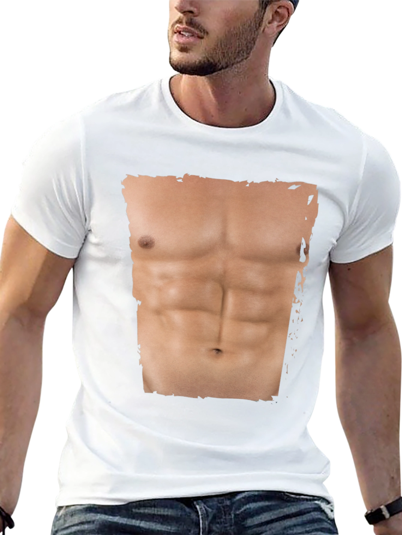Mens Funny Abs Print T-Shirt - Black