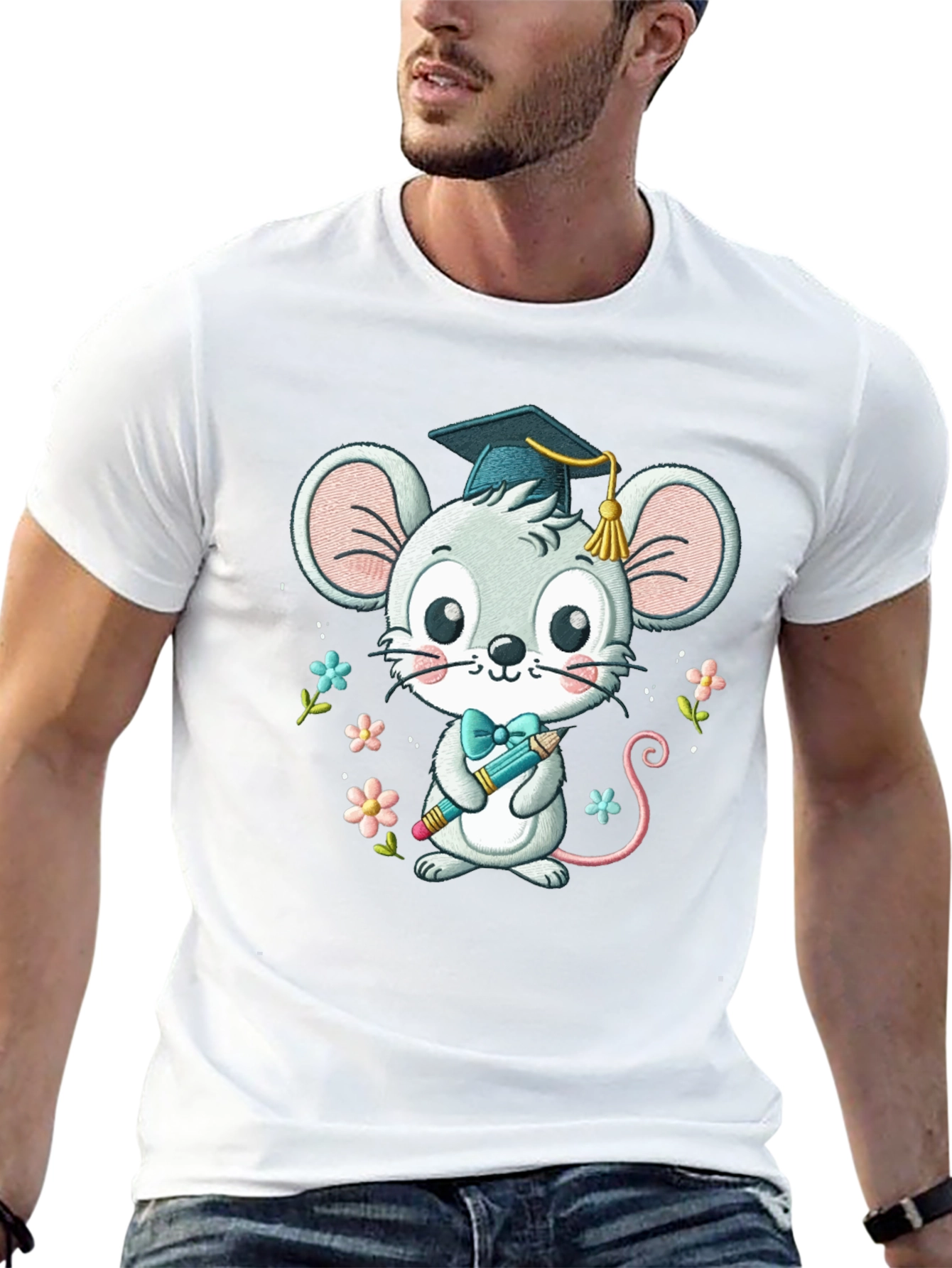 Graduation Mouse T-Shirt Cute Cartoon Animal Tee