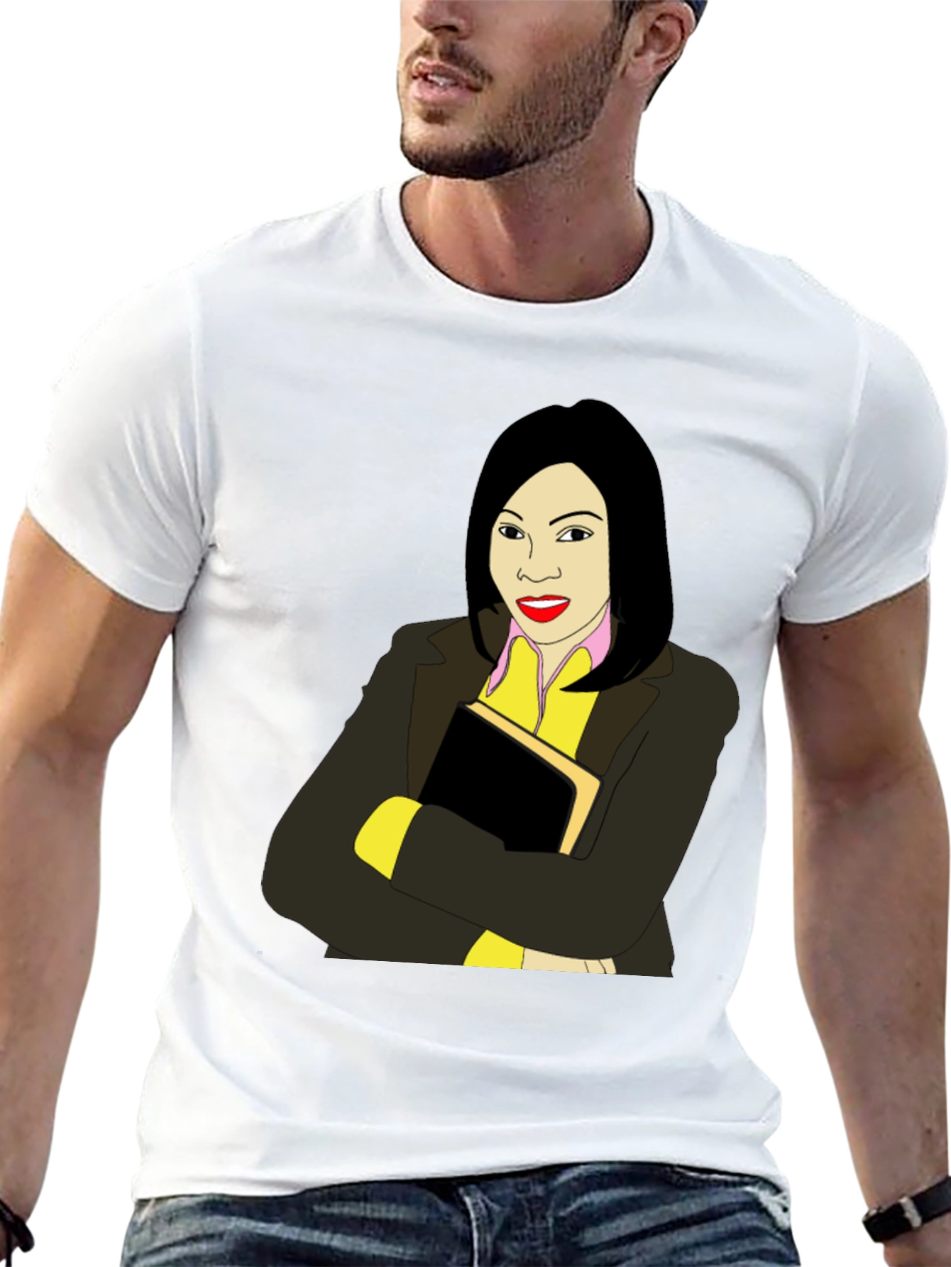 Illustrated Woman on Black T-Shirt