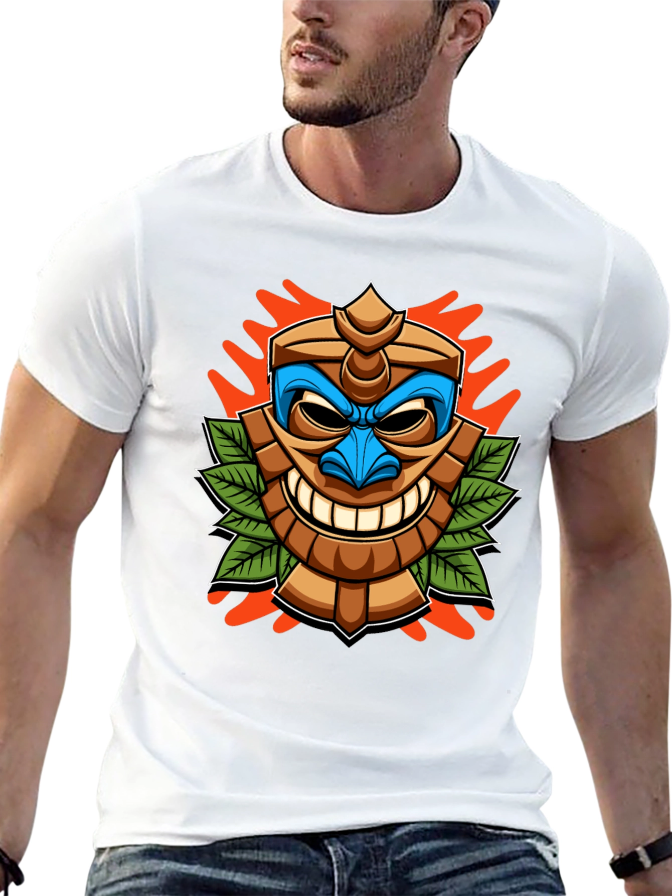 Fun Tiki Head Graphic T-Shirt