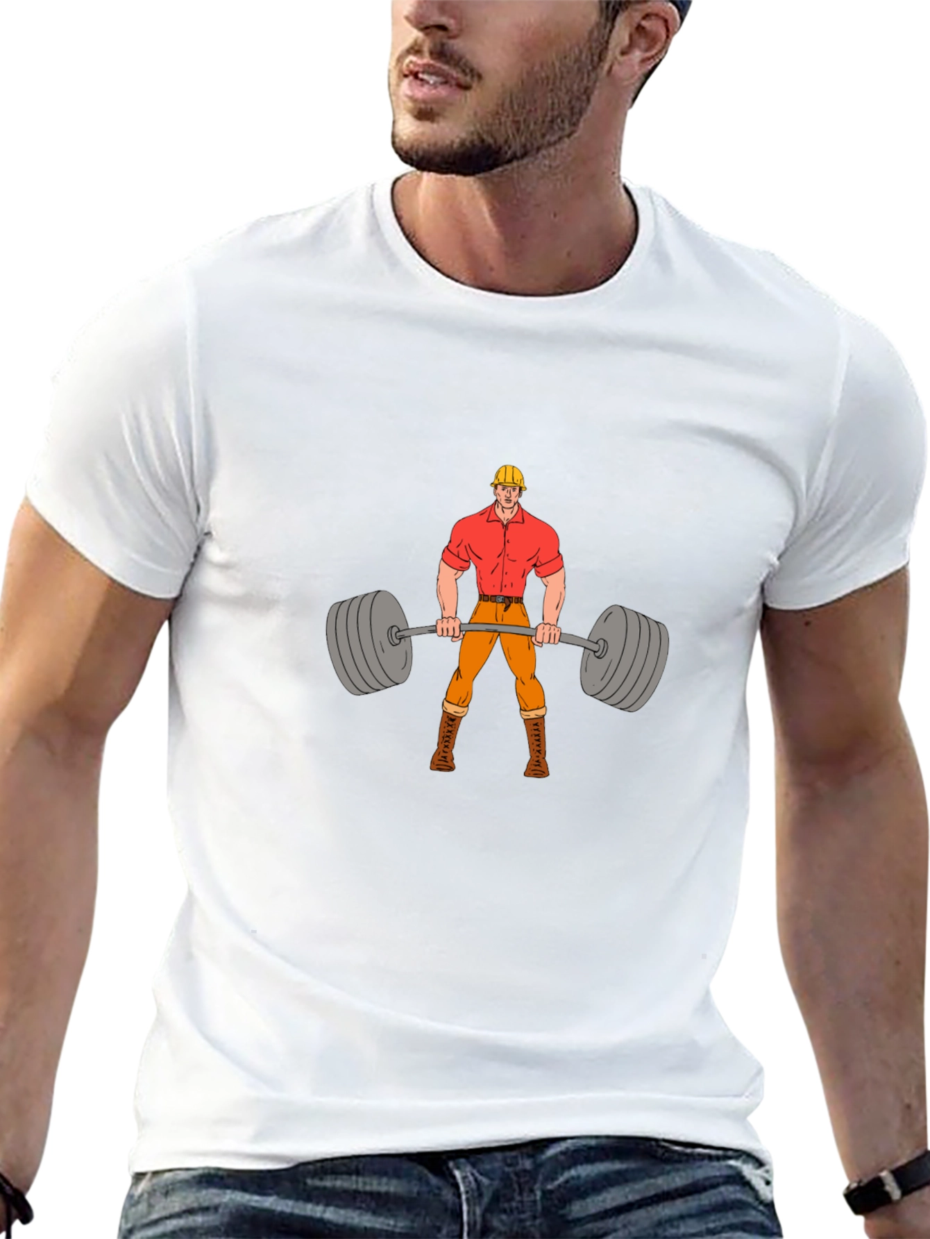 Weightlifter Cartoon Black T-Shirt