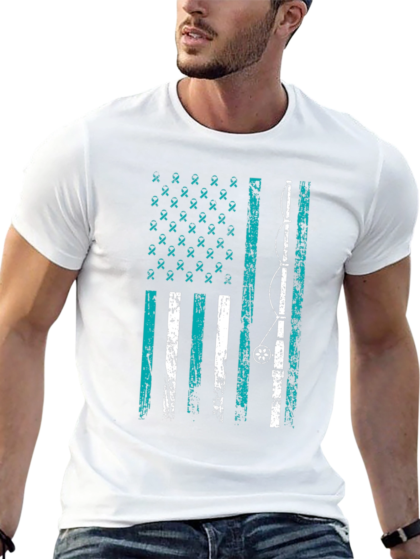 Fishing Rod American Flag Graphic Tee