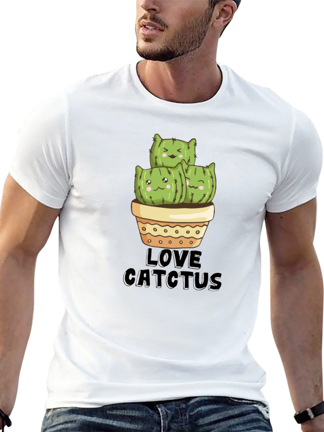 Cute Cat Cactus Graphic T-Shirt