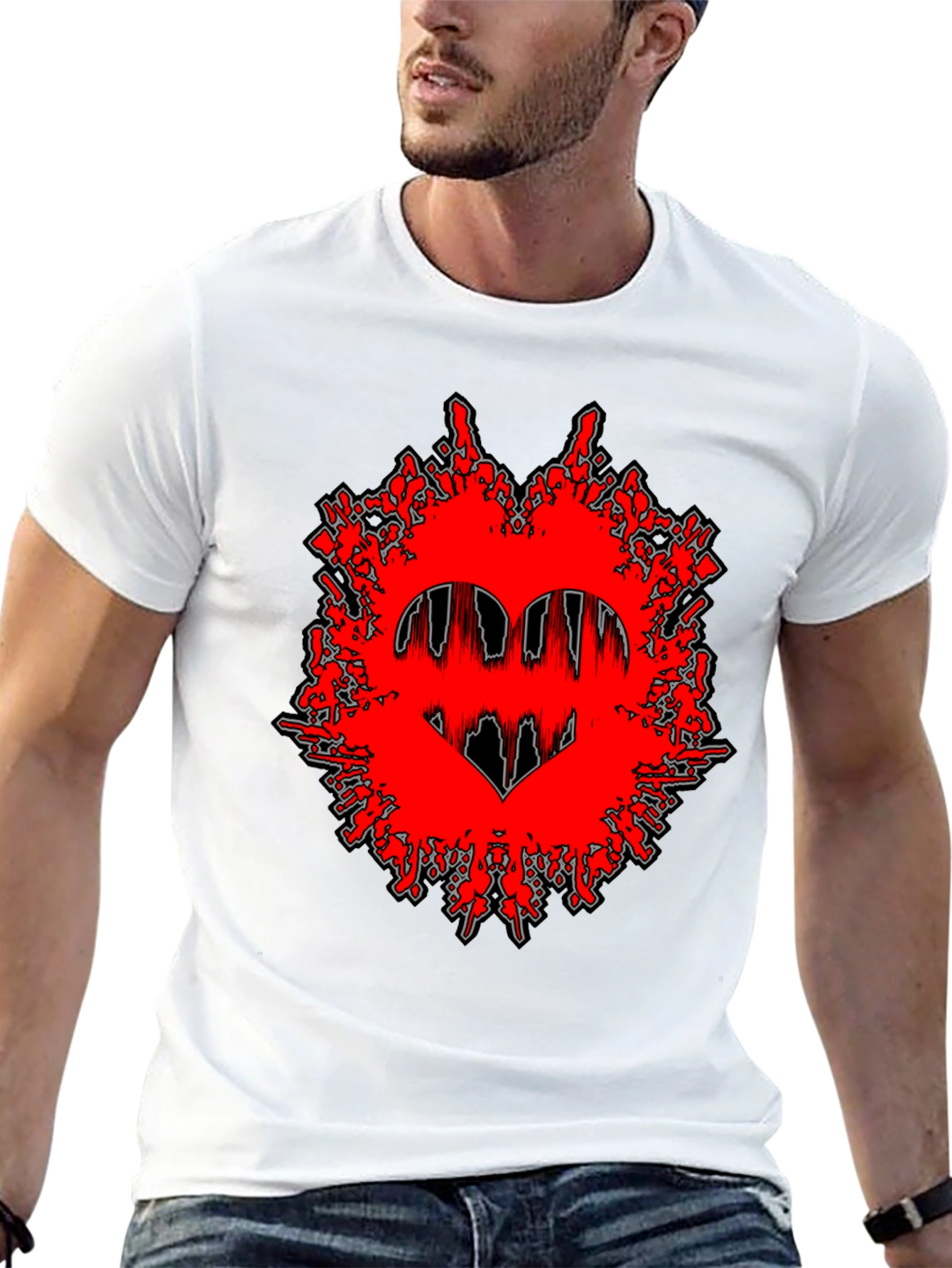 Edgy Graphic Tee - Red Heart Splatter Design
