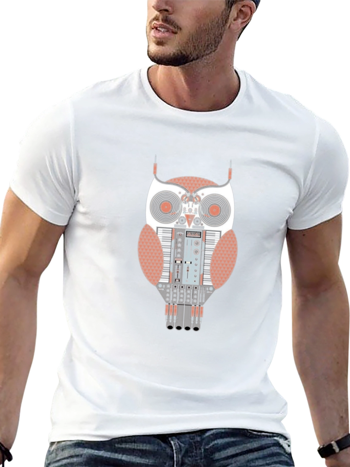 DJ Owl Graphic T-Shirt - Black Cotton Blend Tee
