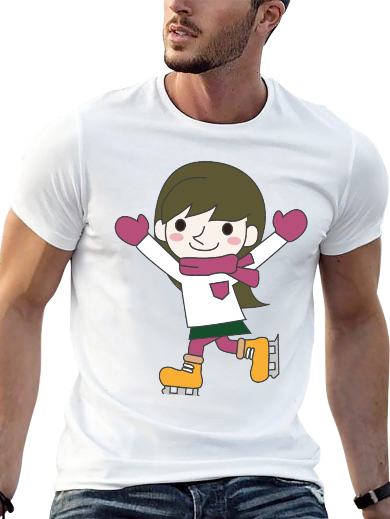 Cute Cartoon Skater Graphic Tee - Black