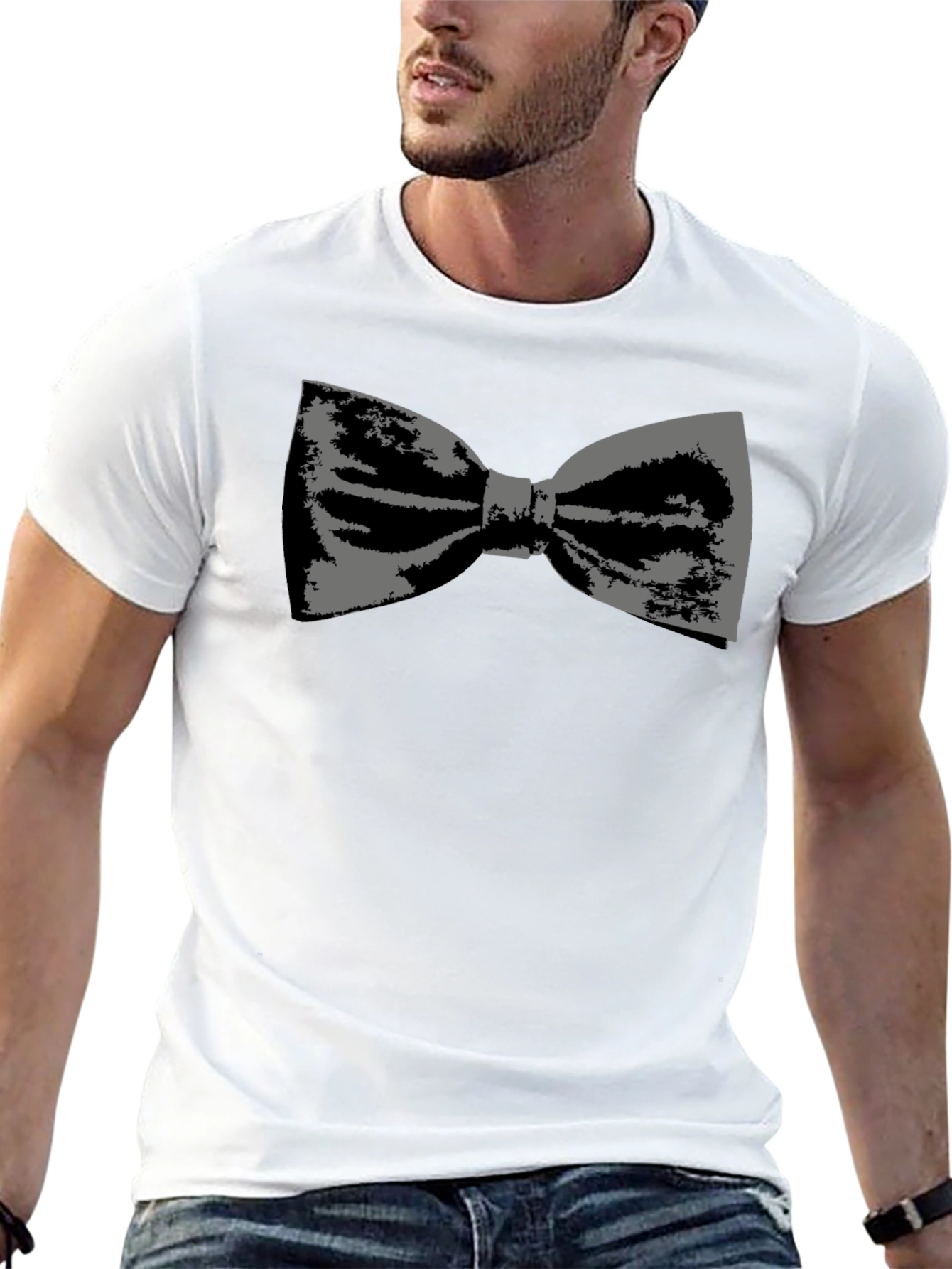 Stylish Bowtie Graphic Tee - Classic Black