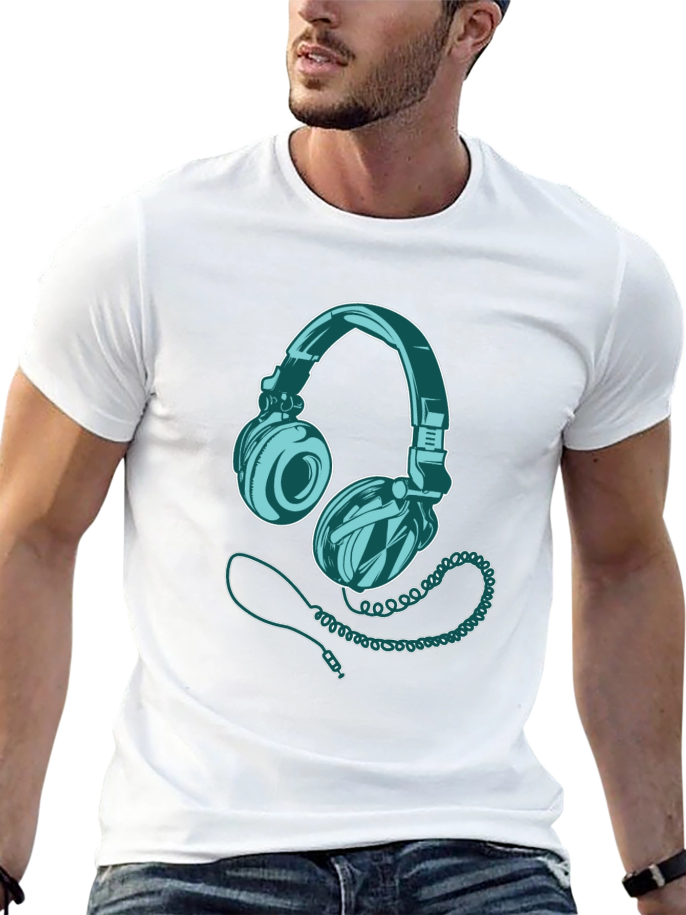 Headphone Graphic Print Black T-Shirt