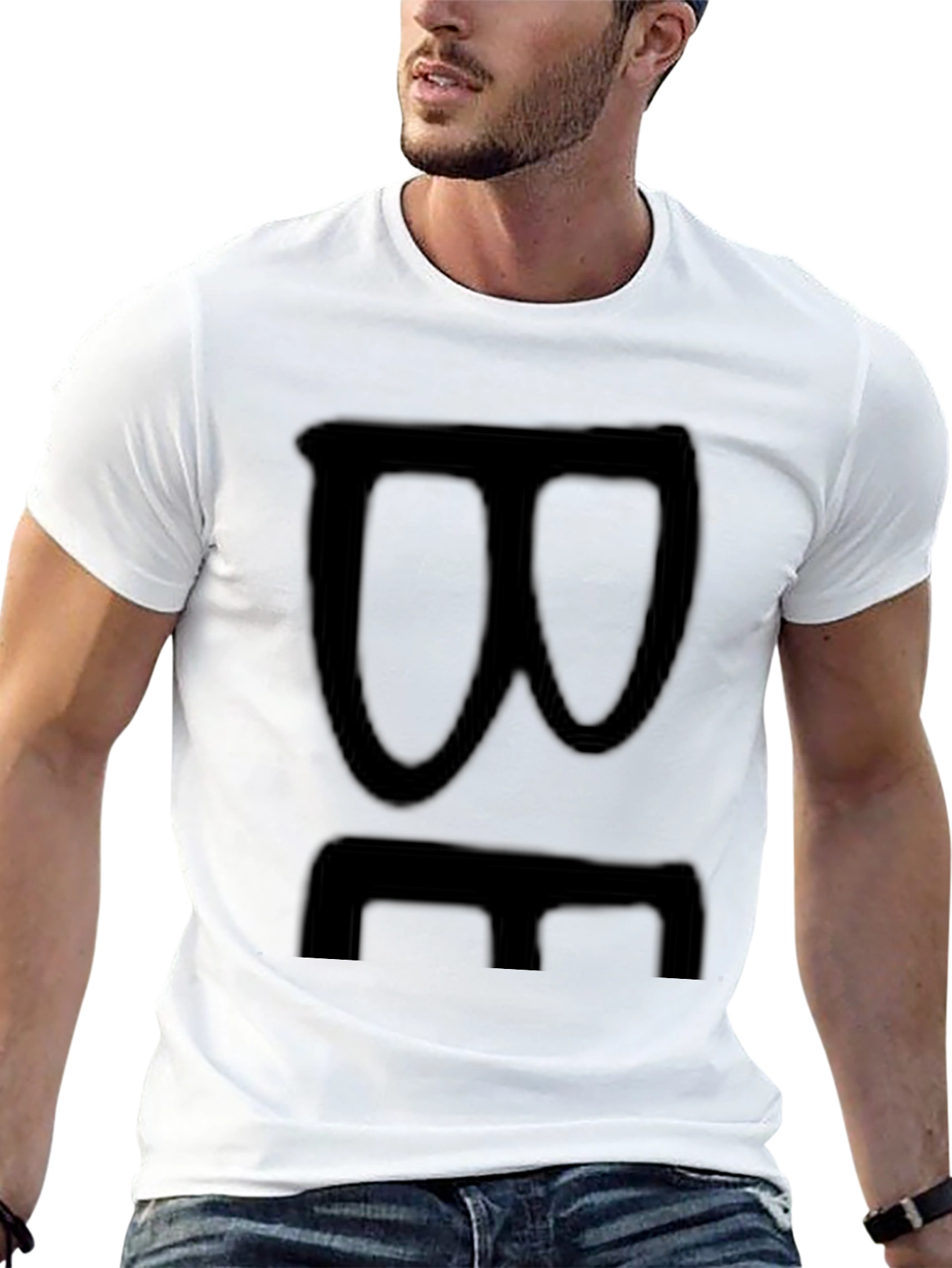 Black Graphic Tee with Abstract Face Design