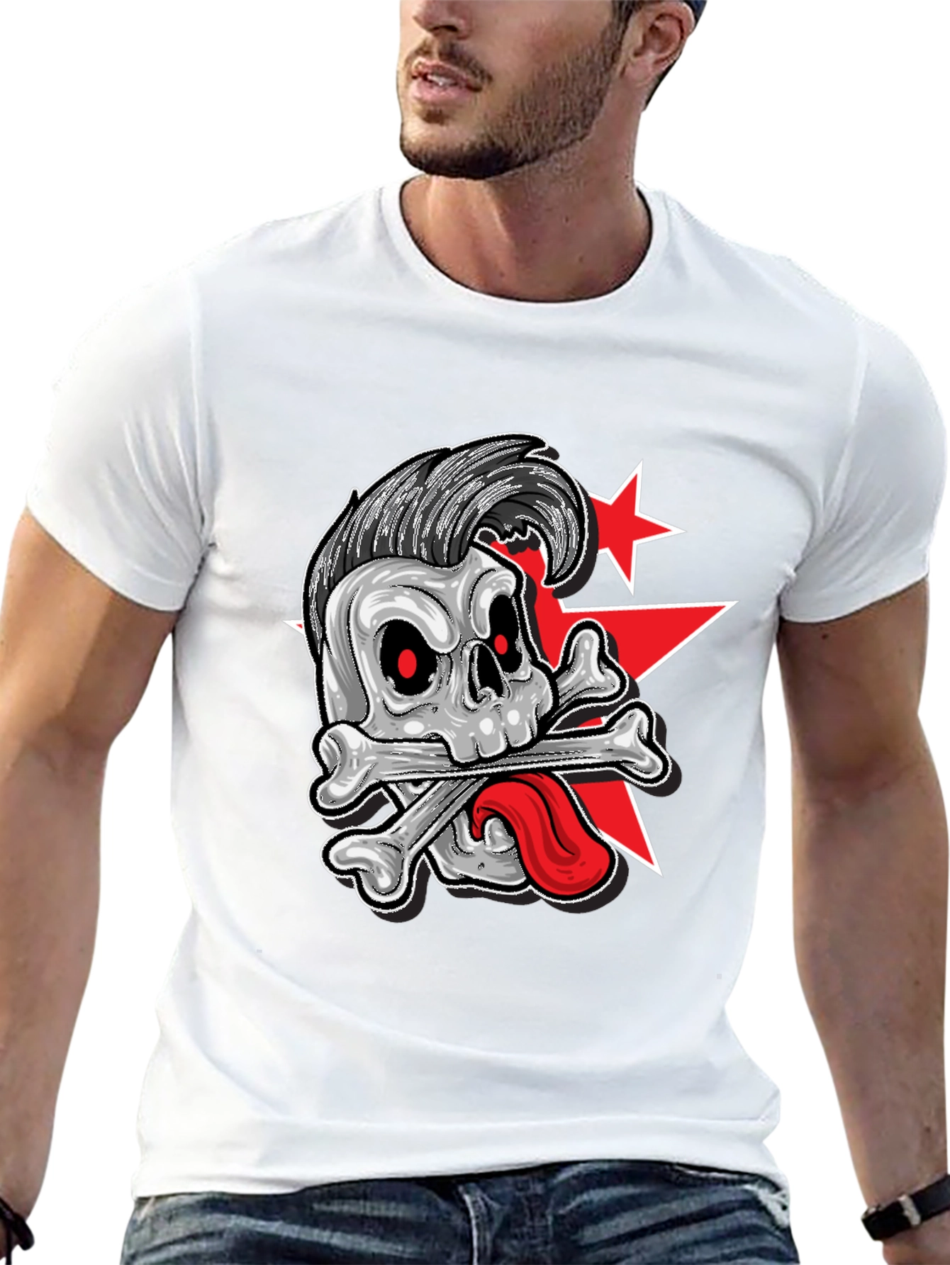 Skull & Bones Rockabilly Graphic Print T-Shirt