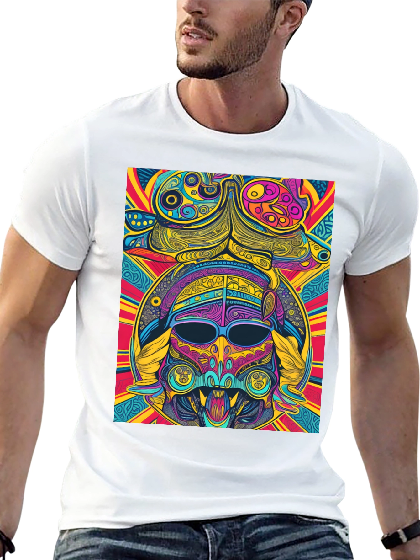 Psychedelic Aztec Warrior Graphic Tee